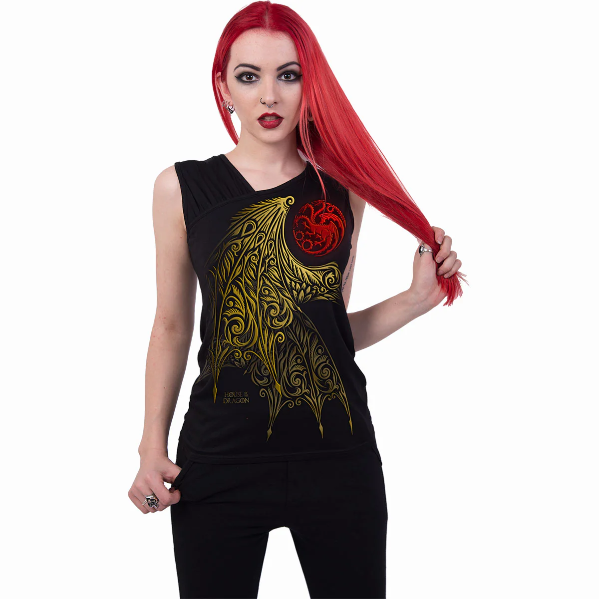 HOD - WING LOGO - Gathered Shoulder Slant Vest Black - Image 2