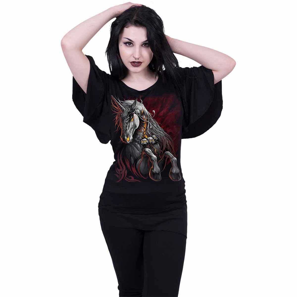 INFERNAL UNICORN - Boat Neck Bat Sleeve Top Black - Image 2