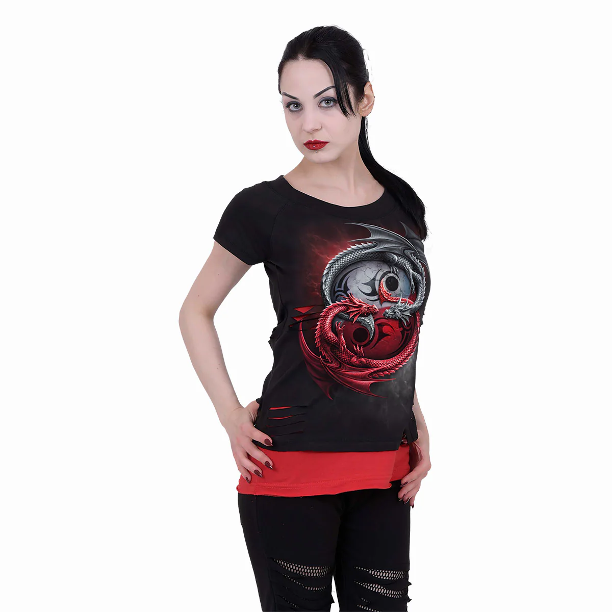 INFINITY DRAGONS - 2in1 Red Ripped Top Black - Image 2