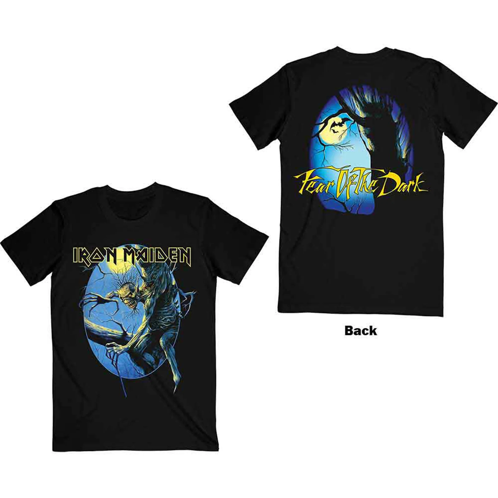 IRON MAIDEN - FEAR OF THE DARK OVAL EDDIE MOON - T-Shirt Black (Back Print)