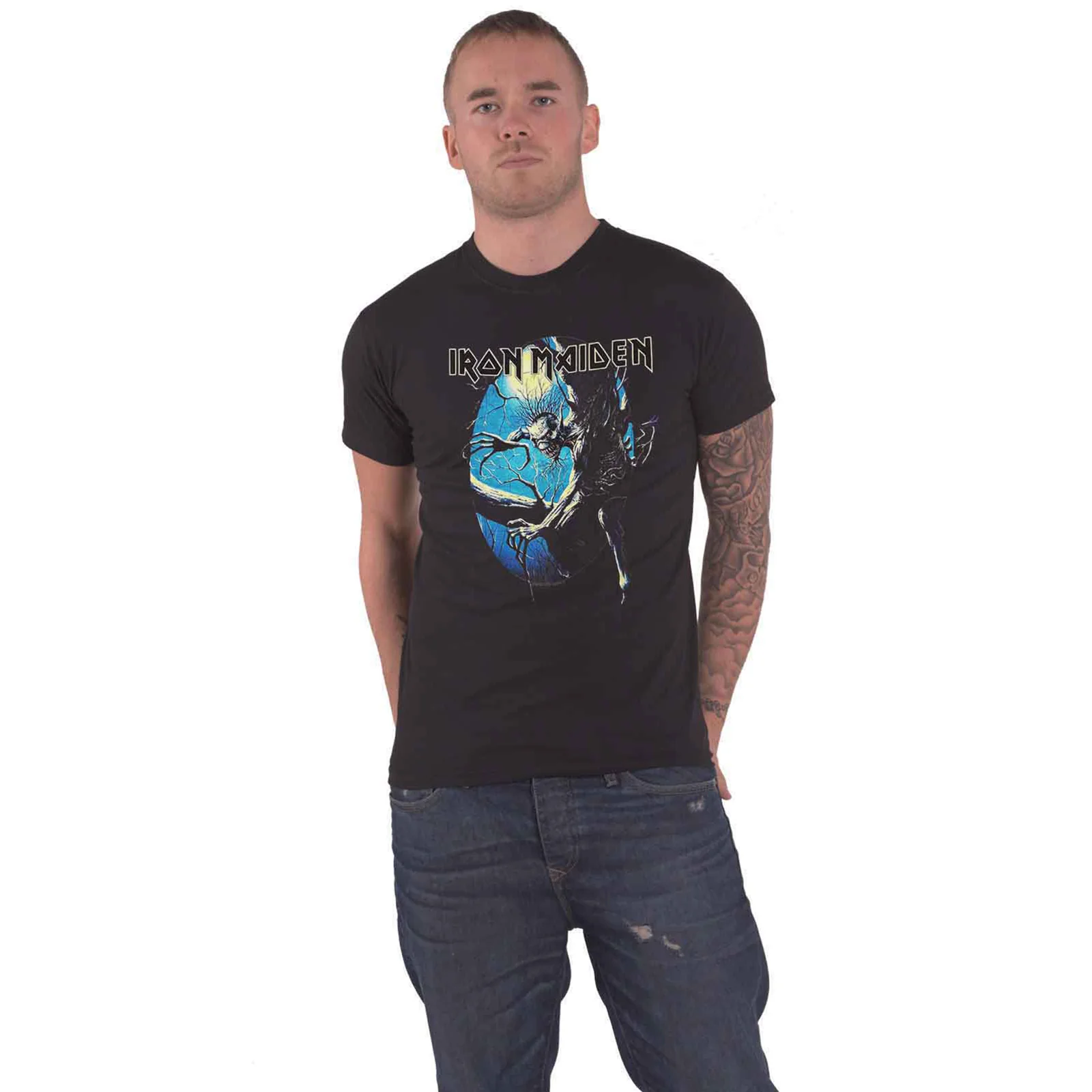 IRON MAIDEN - FEAR OF THE DARK OVAL EDDIE MOON - T-Shirt Black (Back Print) - Image 3