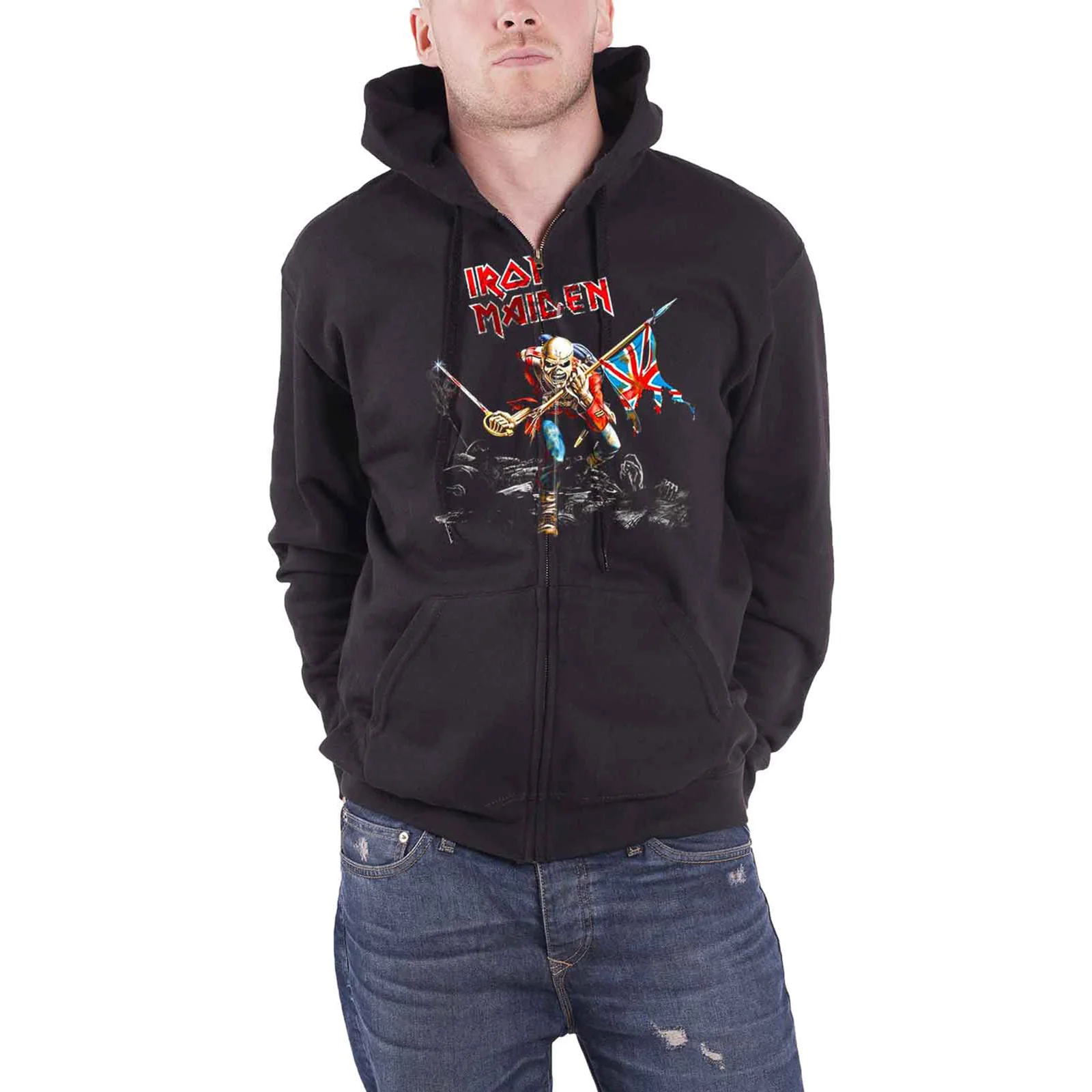 IRON MAIDEN - SCUFFED TROOPER - Zipped Hoodie Black (Back Print) - Image 3