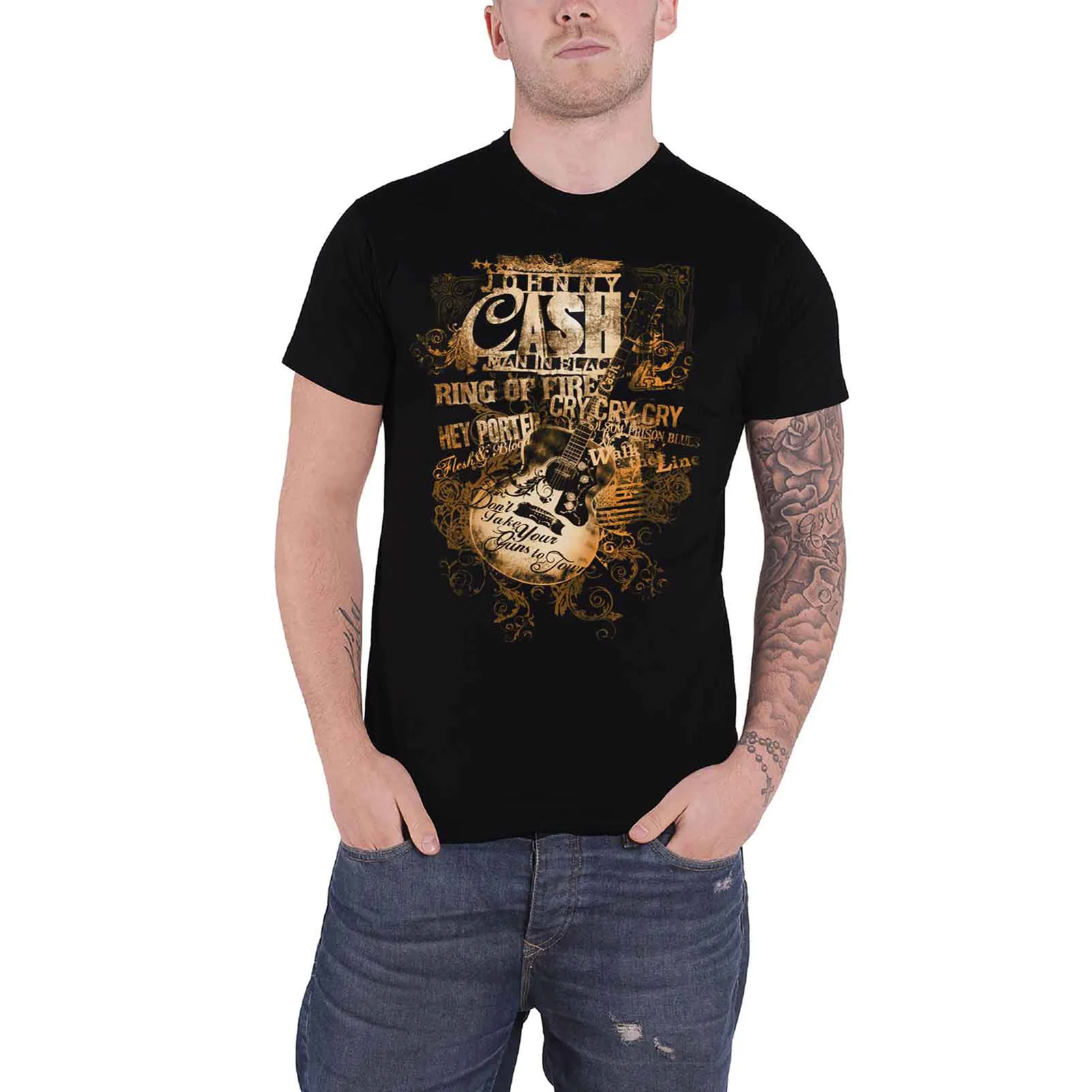 JOHNNY CASH - GUITAR SONG TITLES - T-Shirt Black - Image 2