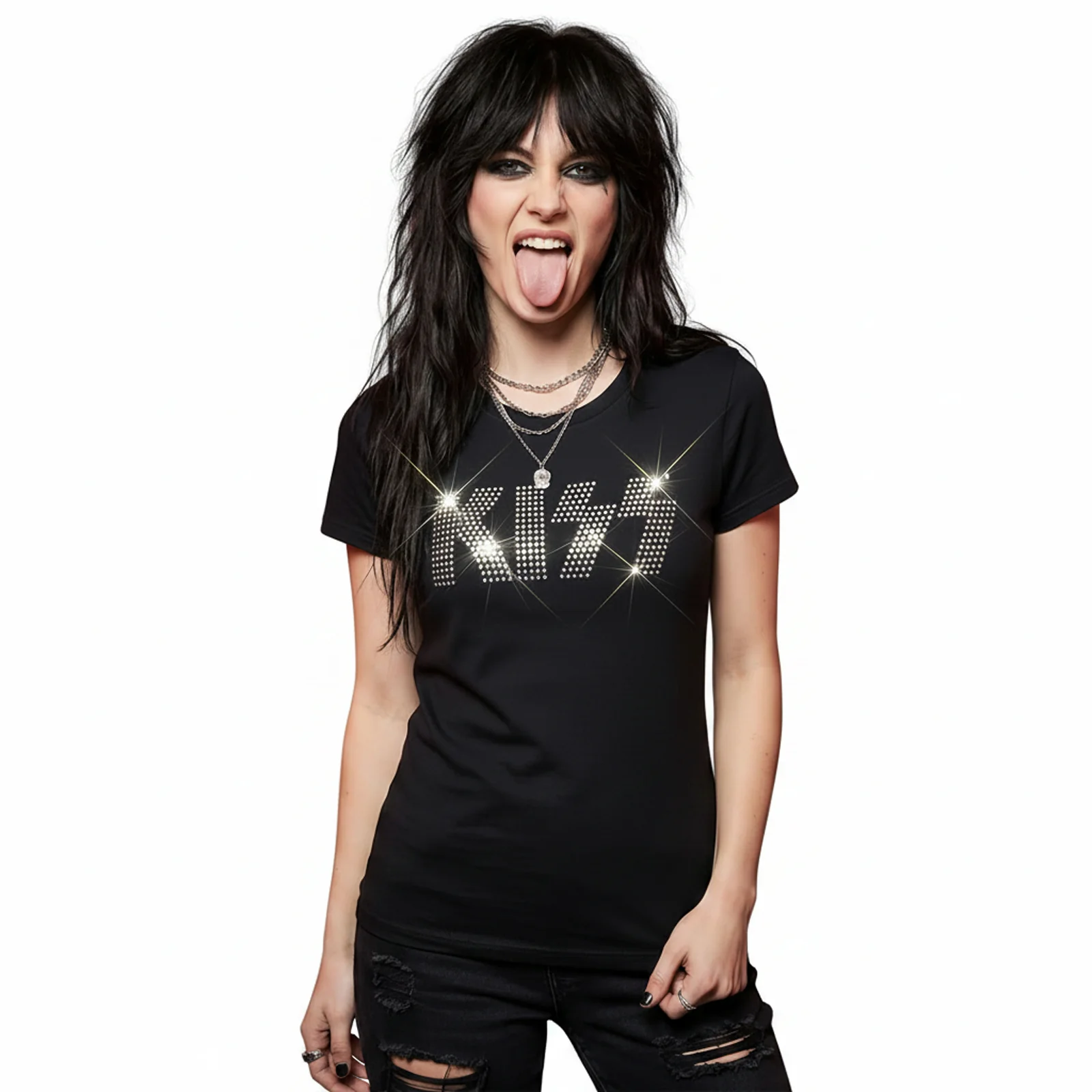 KISS - LOGO - Ladies T-Shirt Black (Embellished) - Image 2