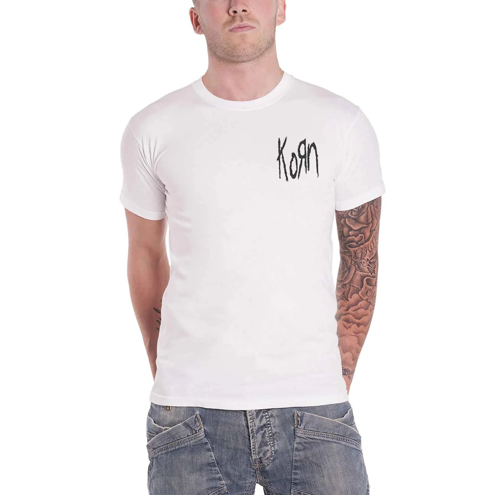 KORN - SCRATCHED TYPE - T-Shirt White (Back Print) - Image 3