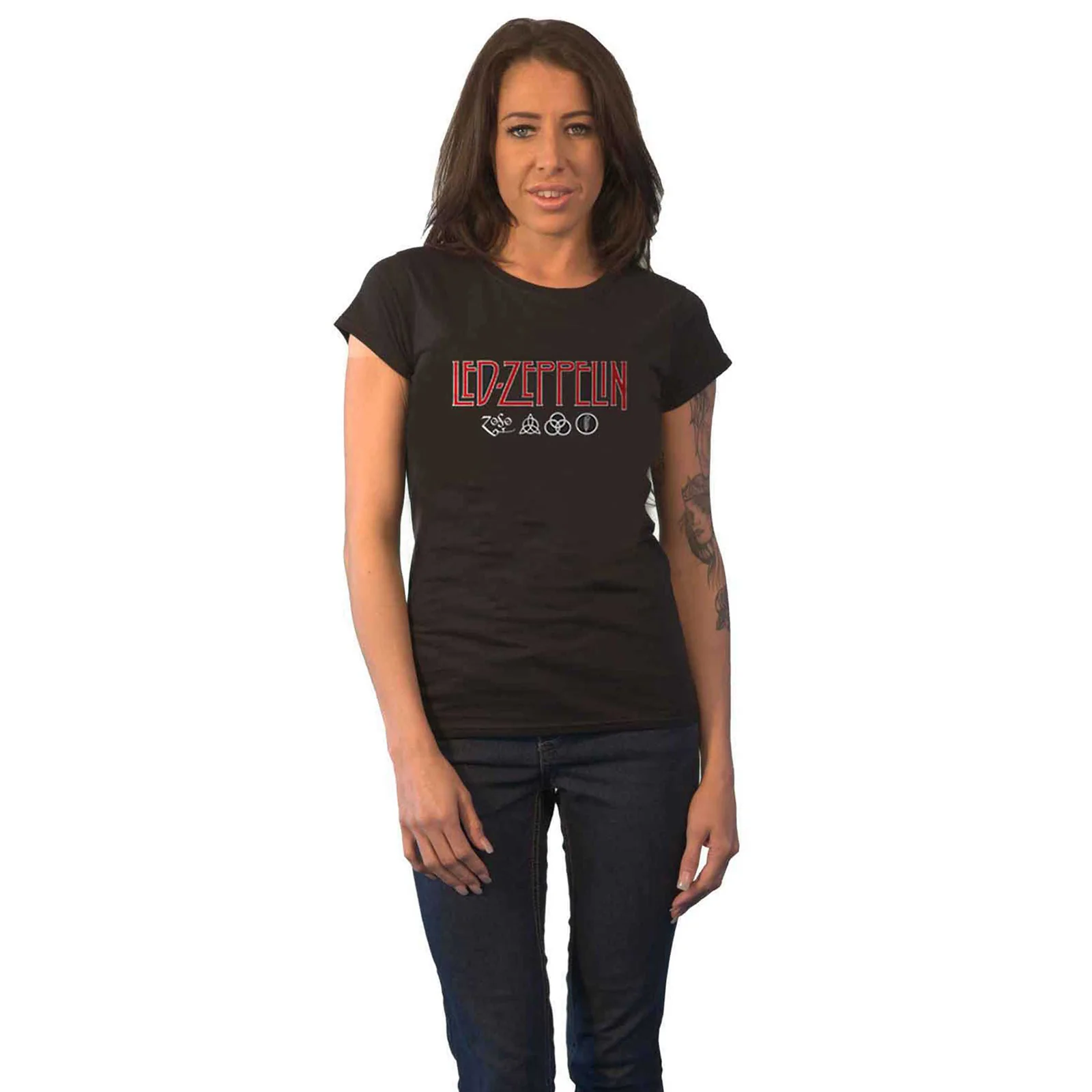 LED ZEPPELIN - LOGO & SYMBOLS - Ladies T-Shirt Black - Image 2