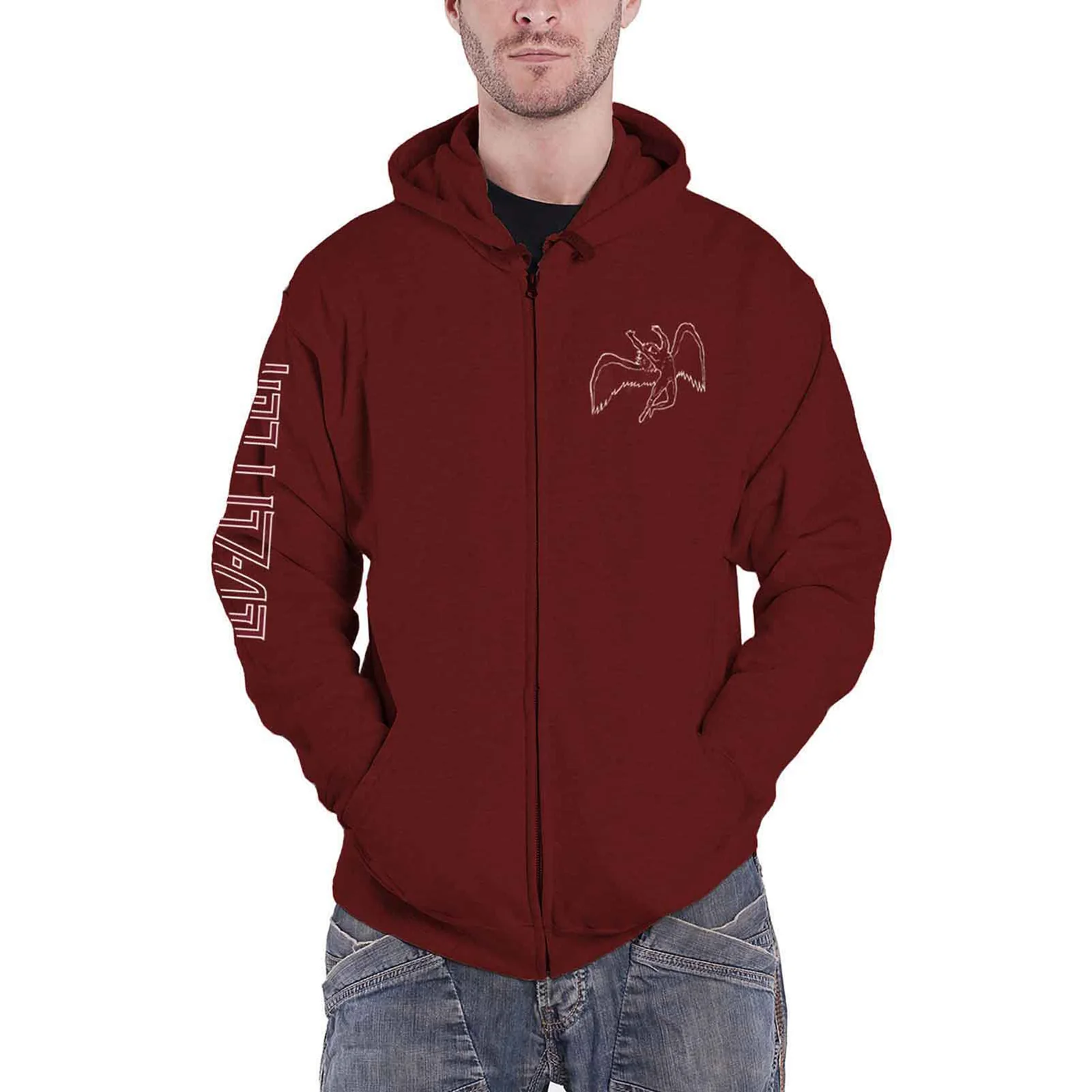 LED ZEPPELIN - SYMBOLS - Zipped Hoodie Red (Back Print) - Image 3