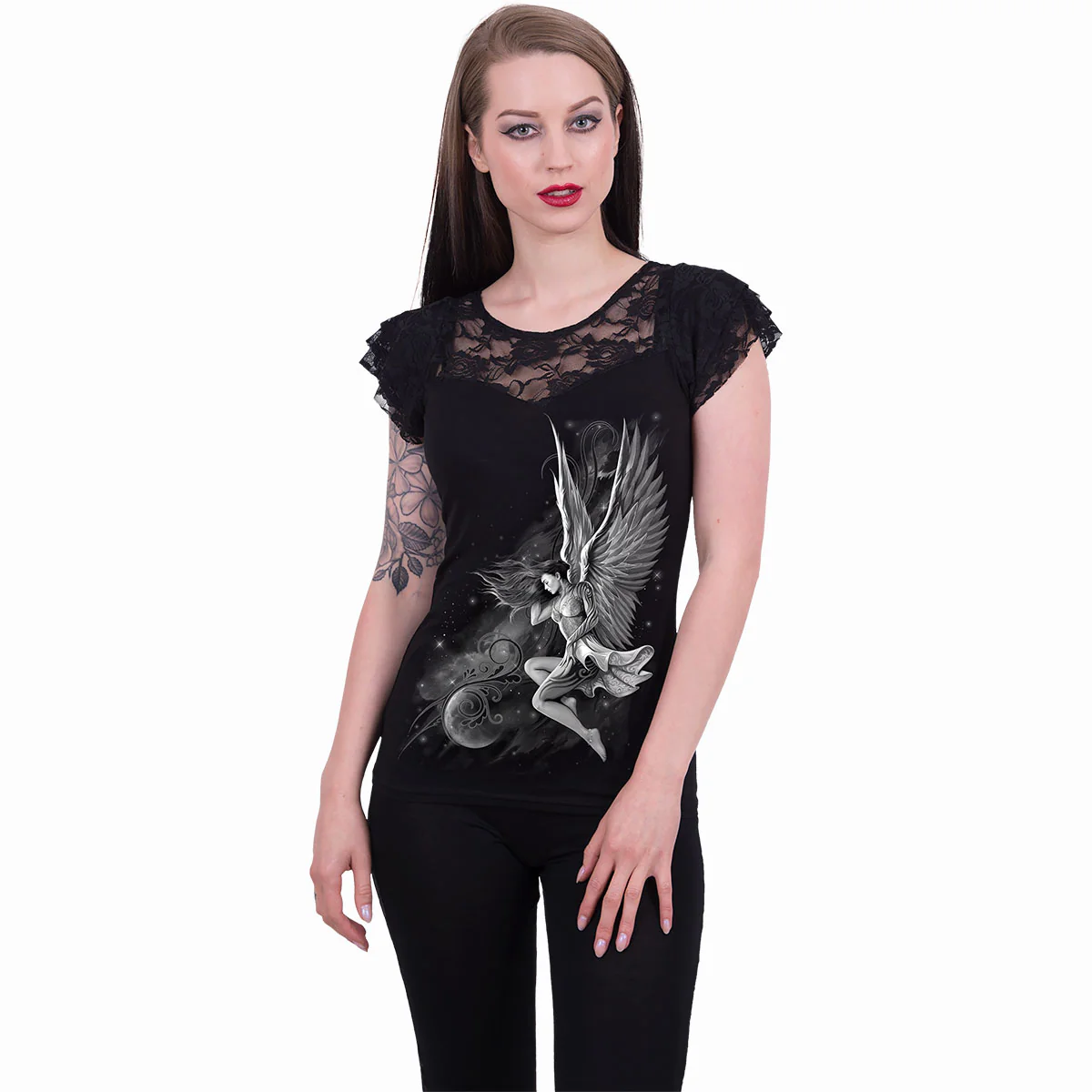 LUCID DREAMS - Lace Layered Cap Sleeve Top Black - Image 2