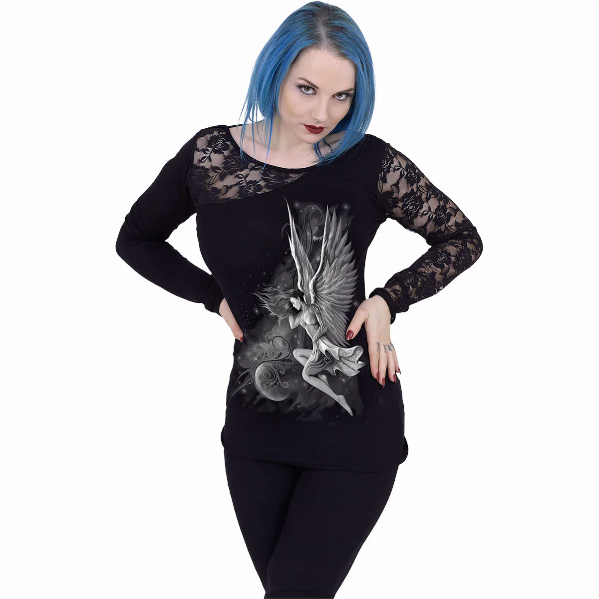 LUCID DREAMS - Lace One Shoulder Top Black - Image 2