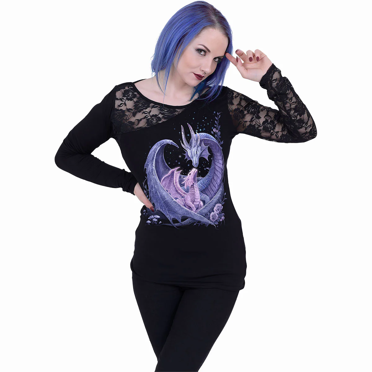 MATERNAL INSTINCTS - Lace One Shoulder Top Black - Image 3