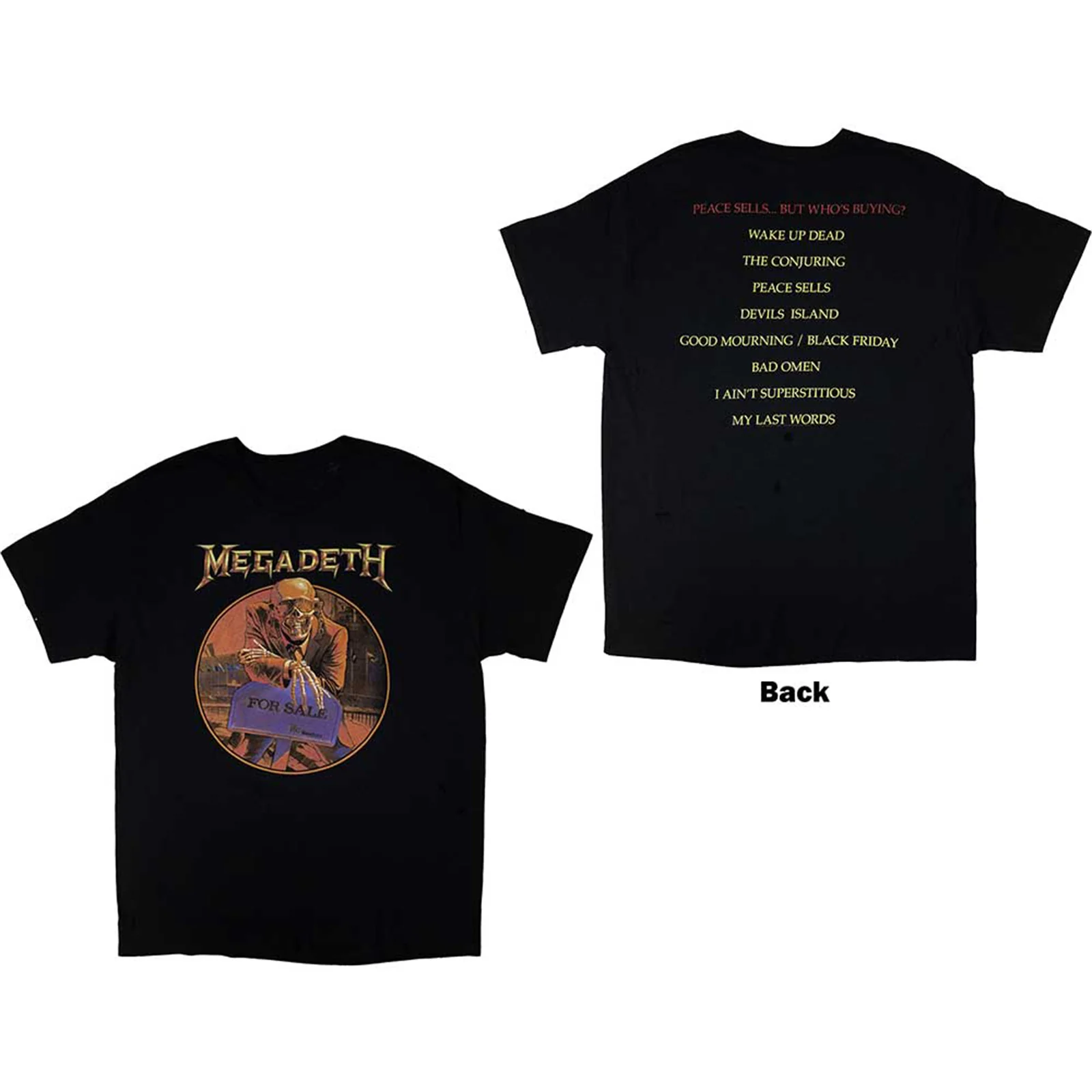 MEGADETH - PEACE SELLS TRACK LIST - T-Shirt Black (Back Print)
