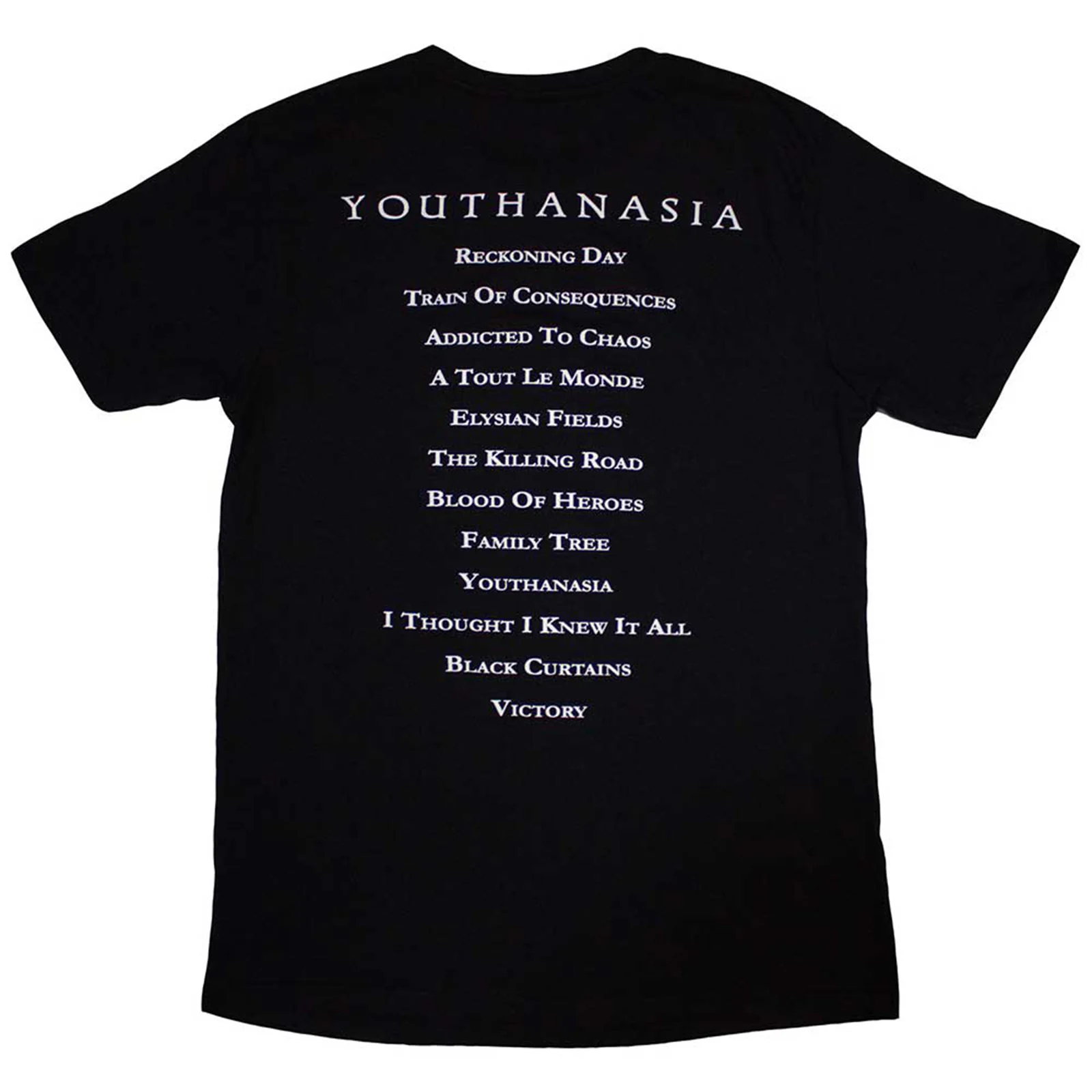 MEGADETH - YOUTHANASIA TRACKLIST - T-Shirt Black (Back Print) - Image 2