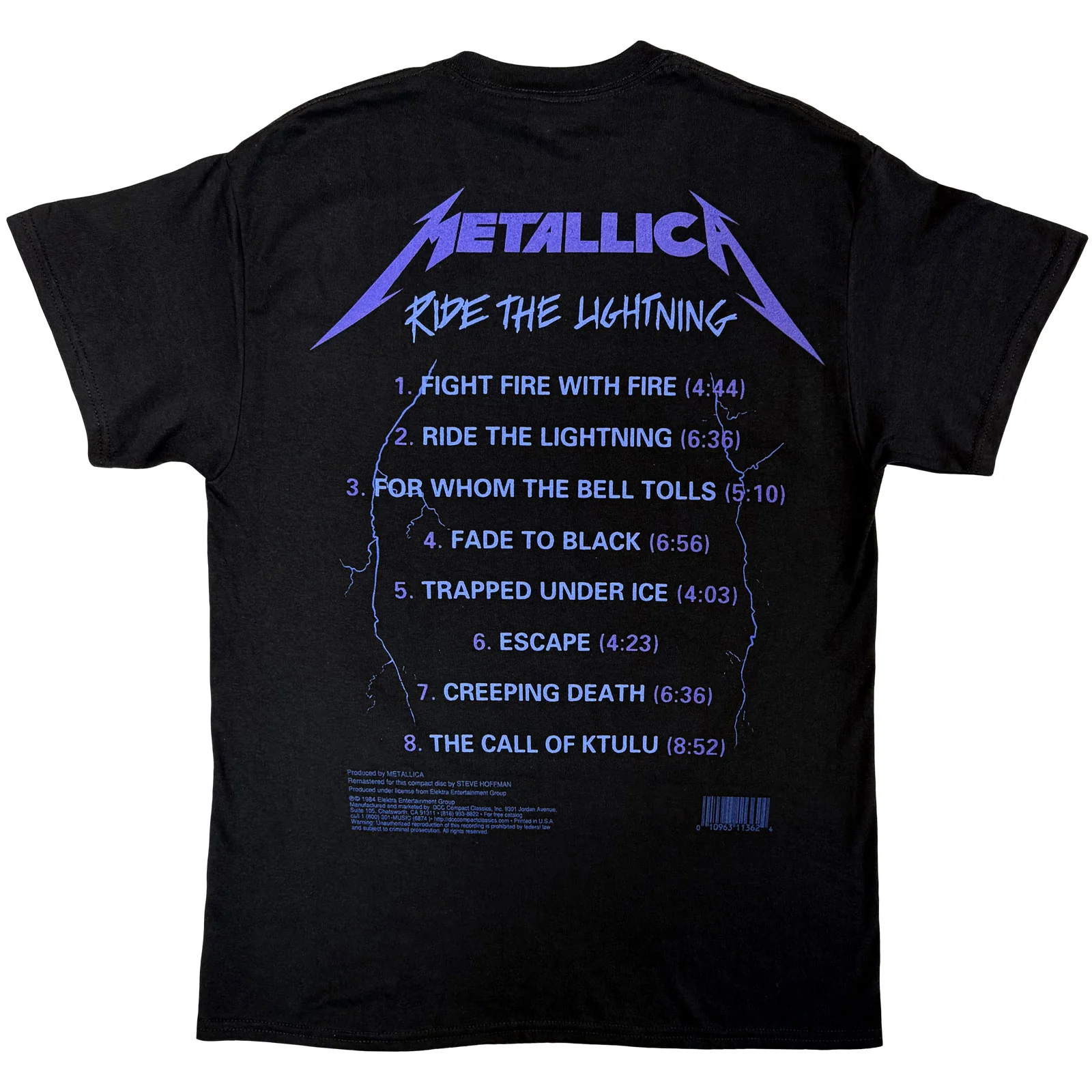 METALLICA - RIDE THE LIGHTNING TRACKS - T-Shirt Black (Back Print) - Image 2