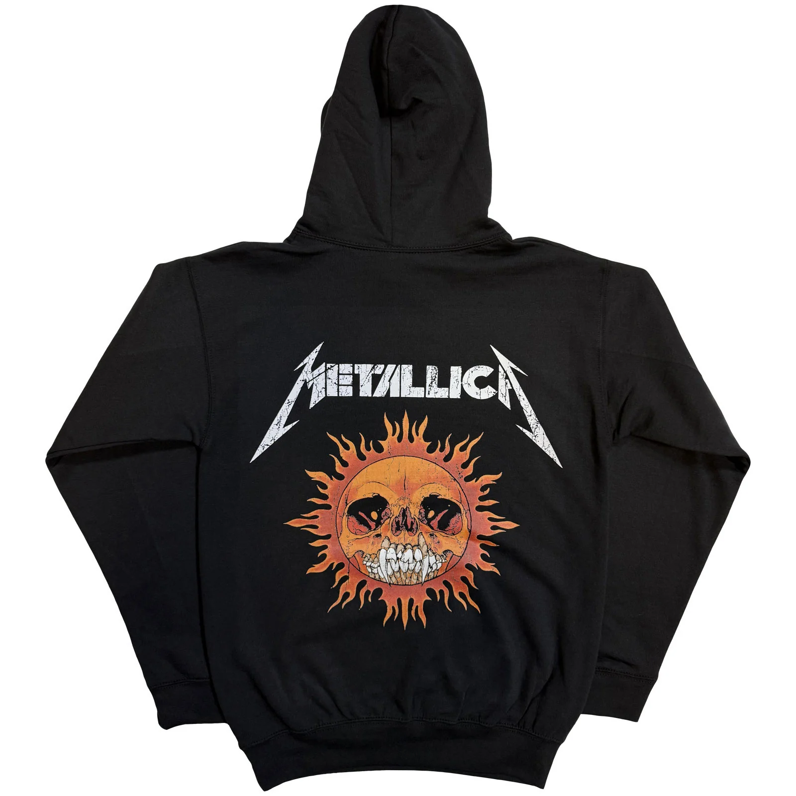 METALLICA - WORN PUSHEAD FLAMING SKULL - Pullover Hoodie Black (Back Print) - Image 2