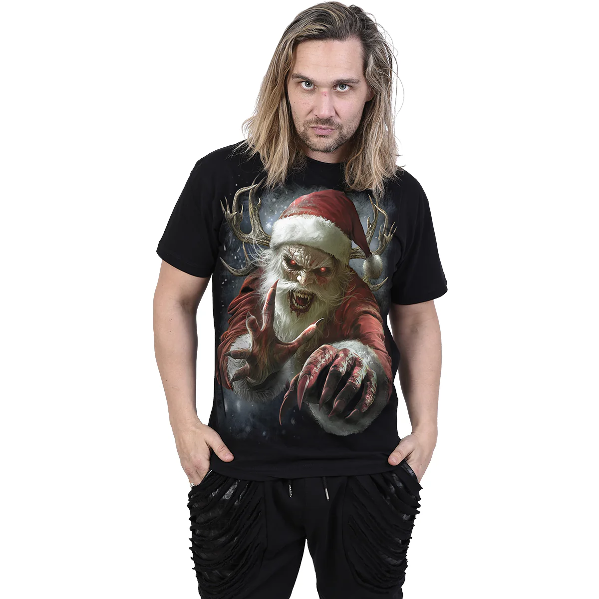 NAUGHTY OR NICE SANTA - T-Shirt Black - Image 3