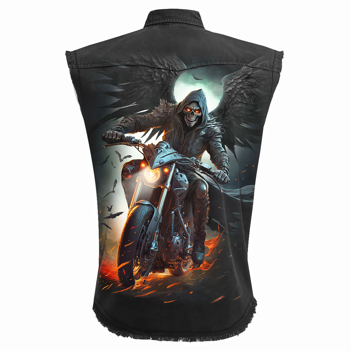 NIGHT RIDER - Sleeveless Stone Washed Worker Black - Image 2