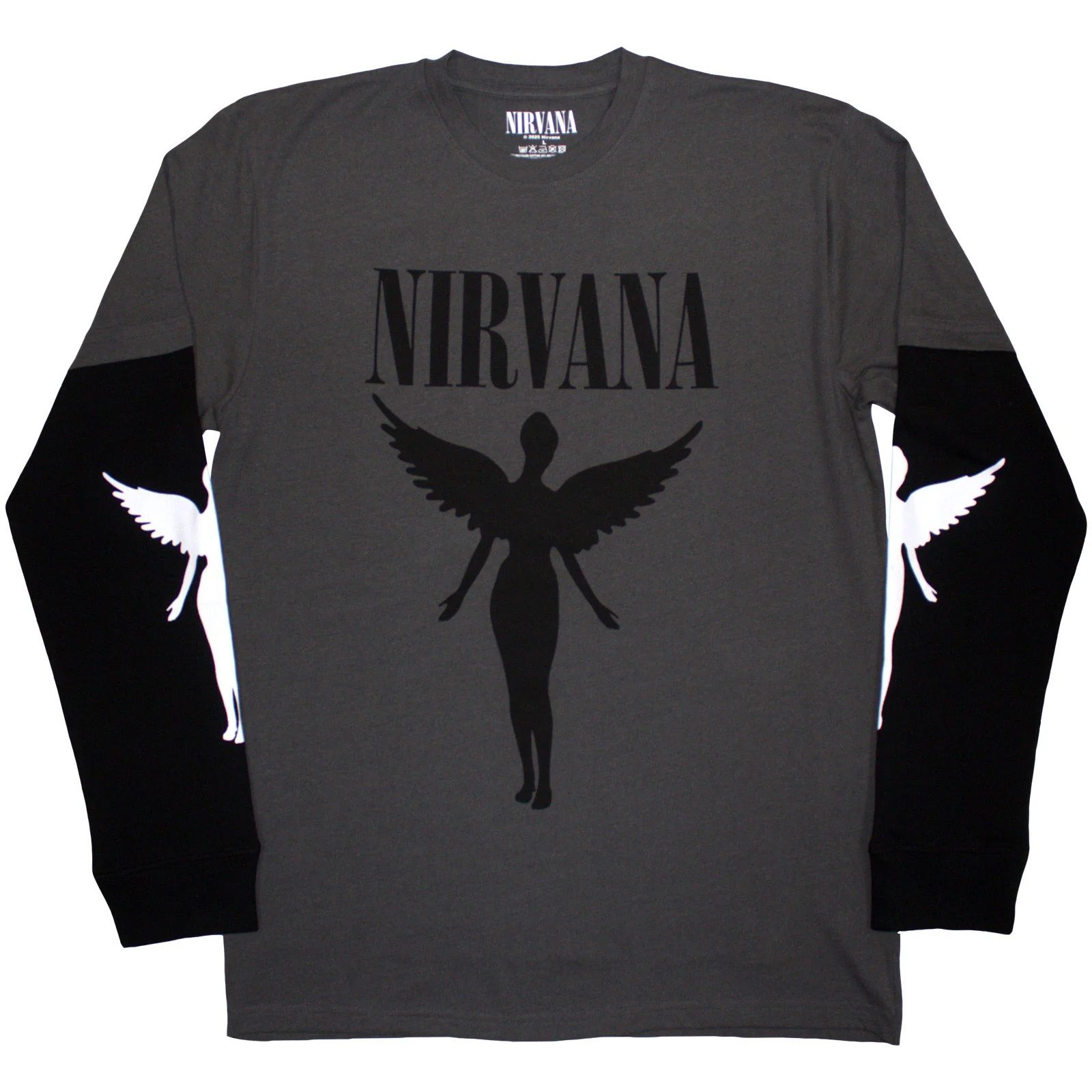 NIRVANA - IN UTERO MONO - Layered Long Sleeve T-Shirt Black, Grey (Sleeve Print)