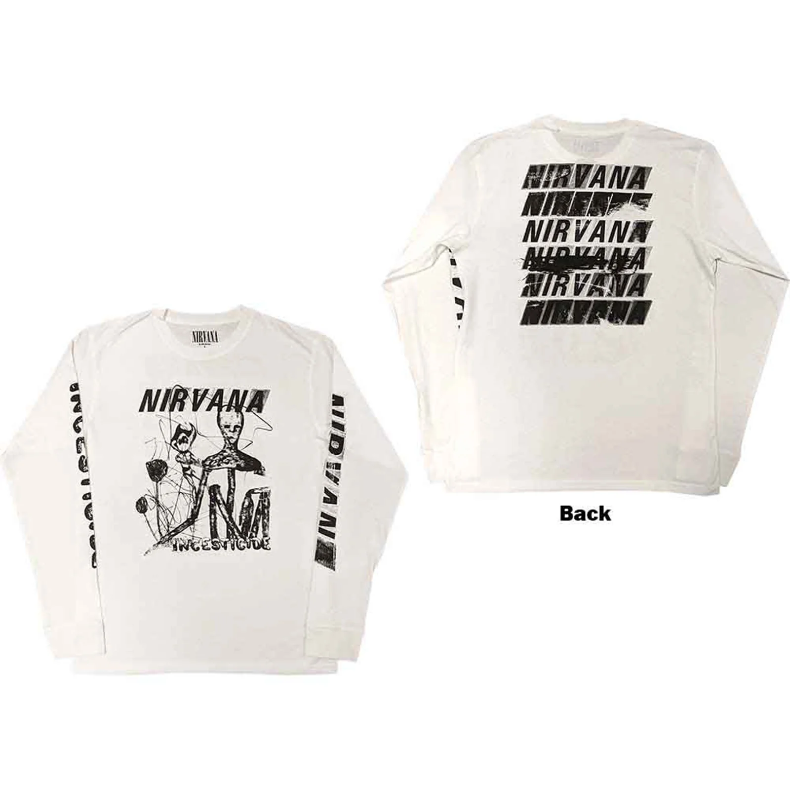 NIRVANA - INCESTICIDE - Long Sleeve T-Shirt White (Back & Sleeve Print)