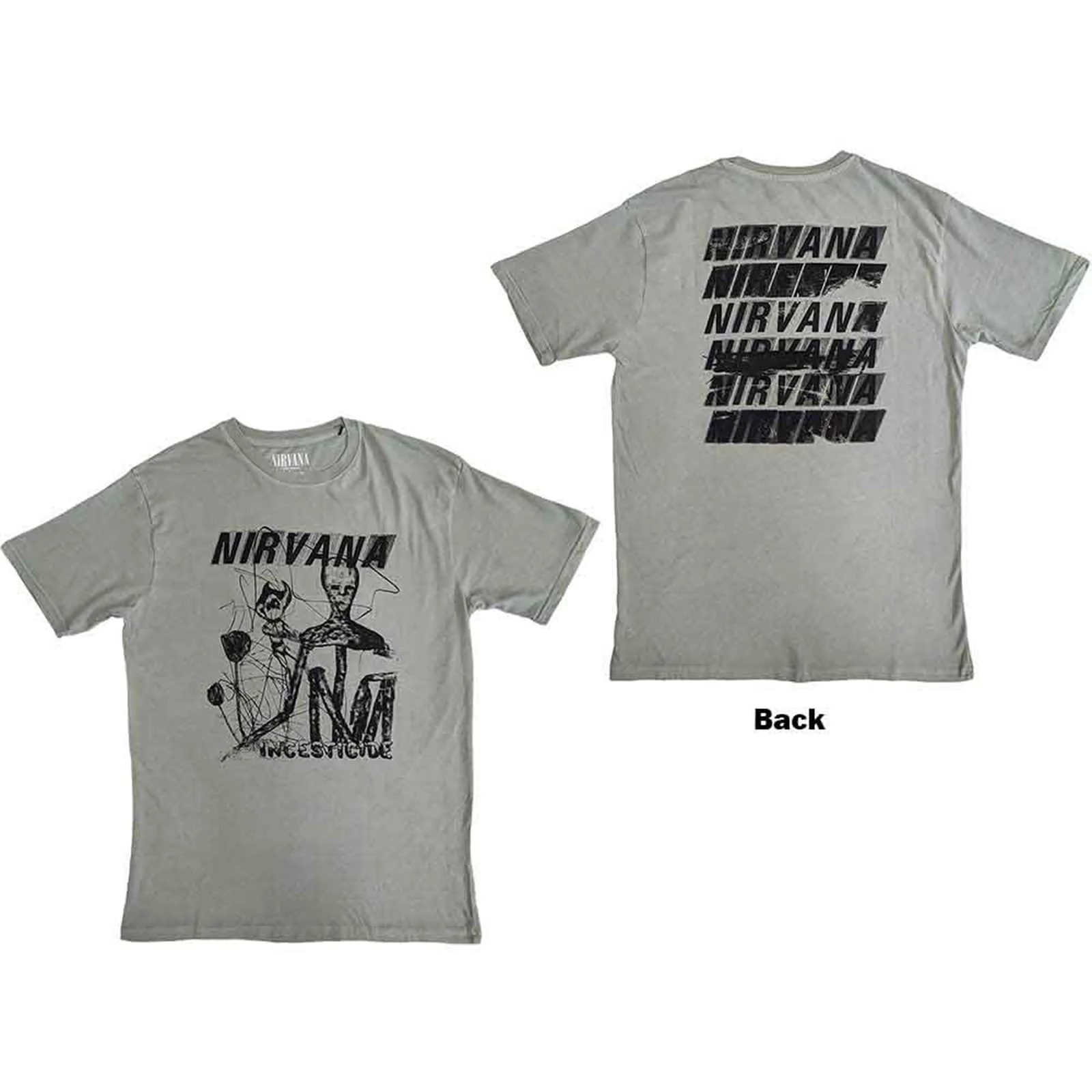 NIRVANA - INCESTICIDE STACKED LOGO - T-Shirt Green (Back Print)