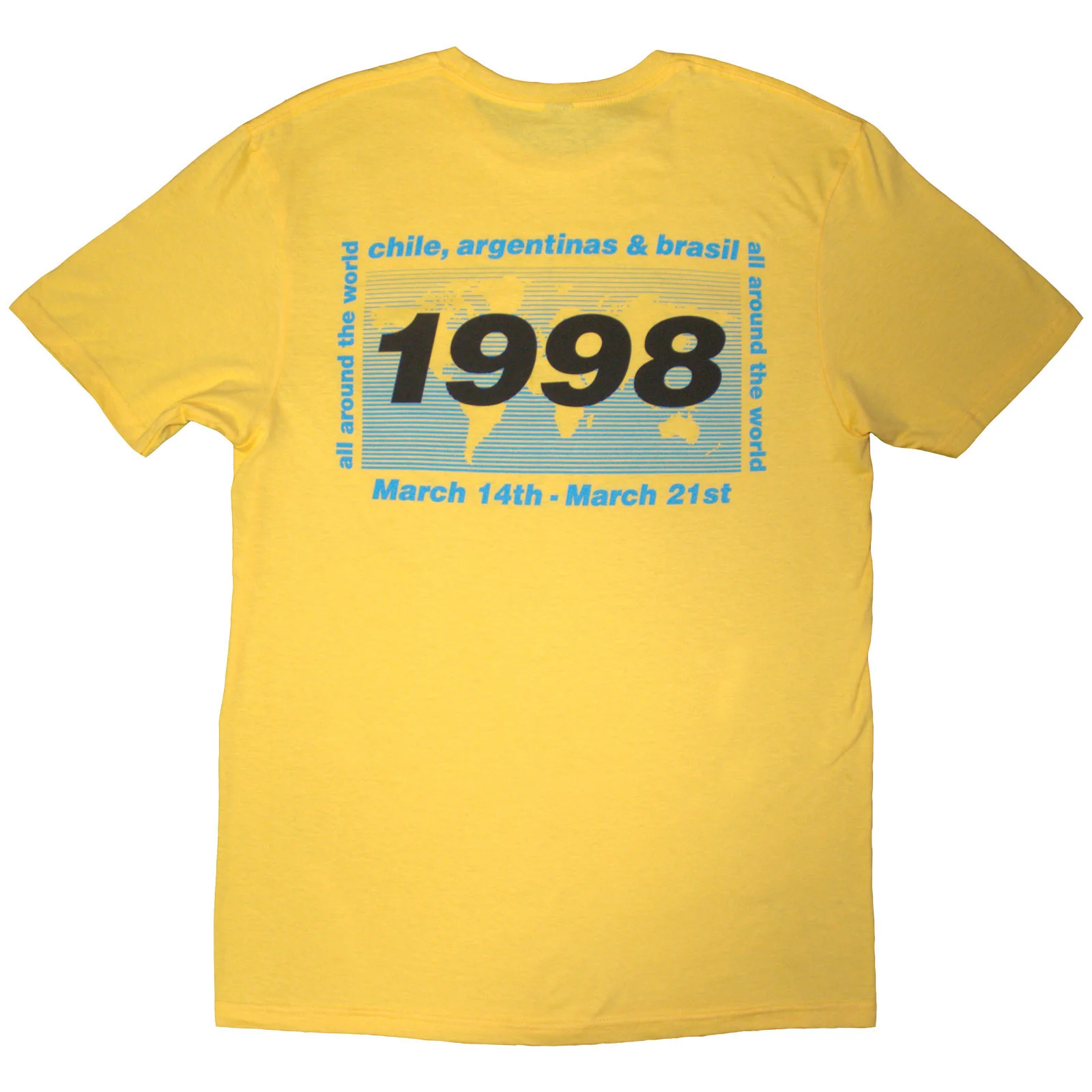 OASIS - 1998 WORLD TOUR - SOUTH AMERICA - T-Shirt Yellow (Back Print) - Image 2