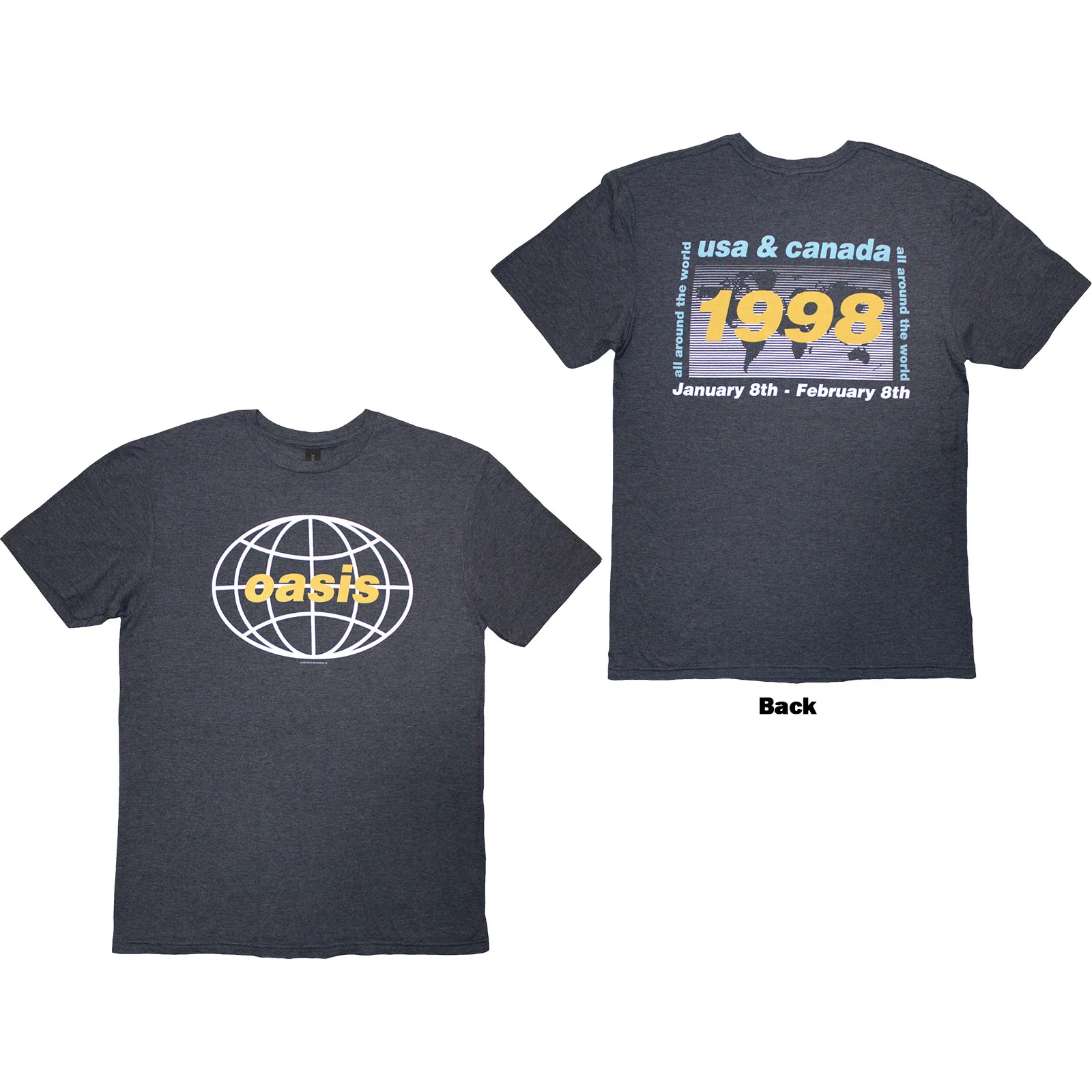 OASIS - 1998 WORLD TOUR - USA/CANADA - T-Shirt Blue (Back Print)