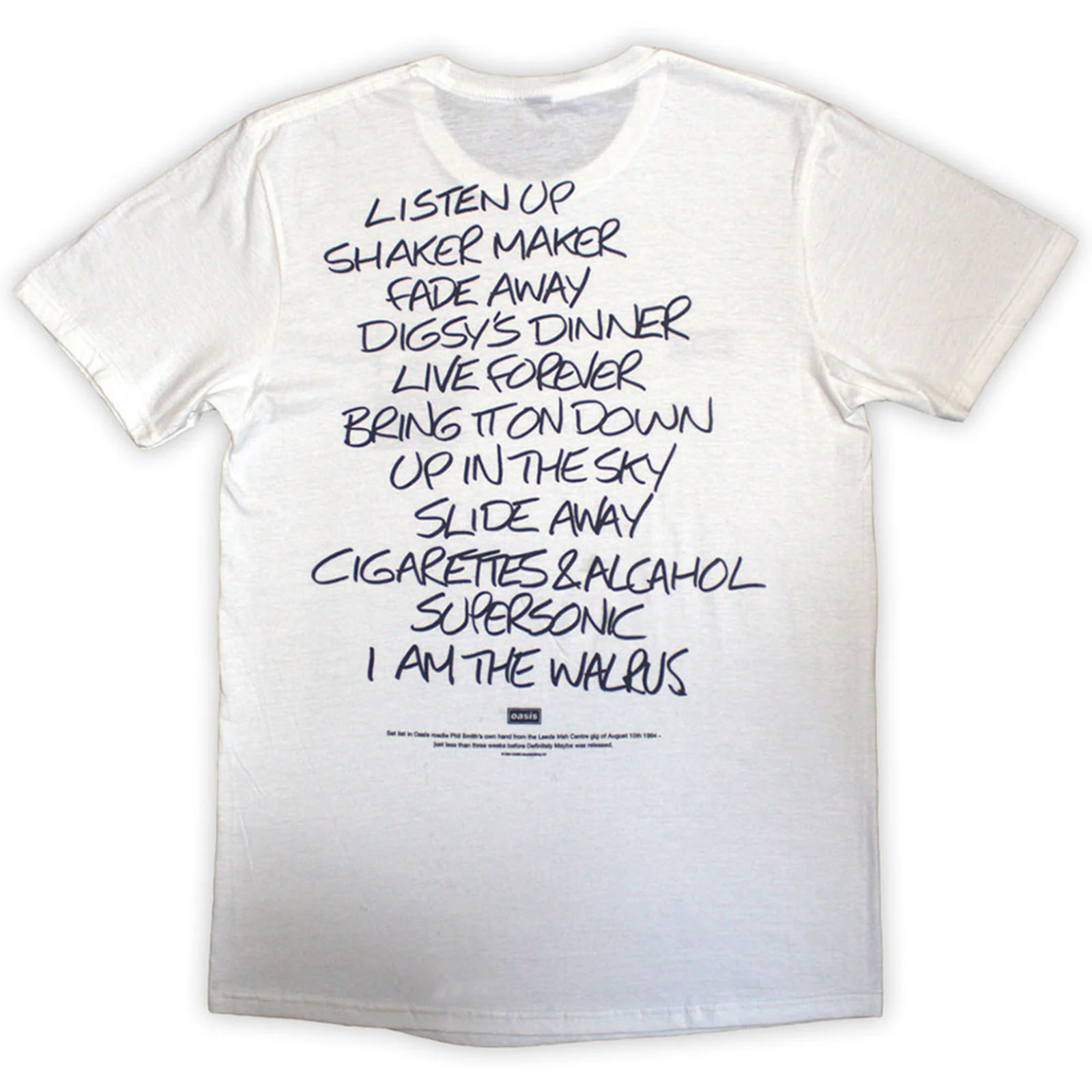 OASIS - DEFINITELY MAYBE AAA SETLIST - T-Shirt White (Back Print) - Image 2