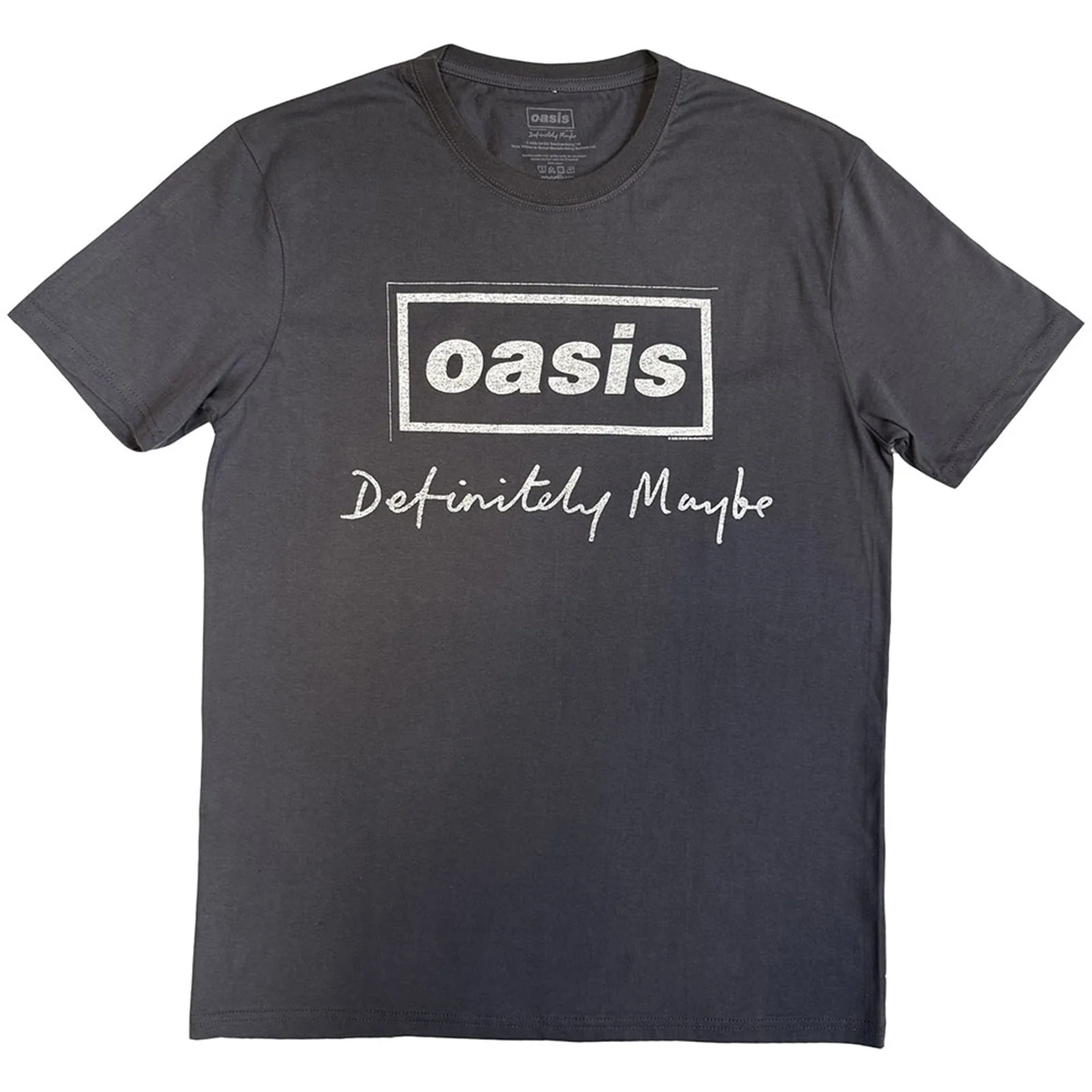 OASIS - DEFINITELY MAYBE DISTRESSED TEXT LOGO - T-Shirt Grey