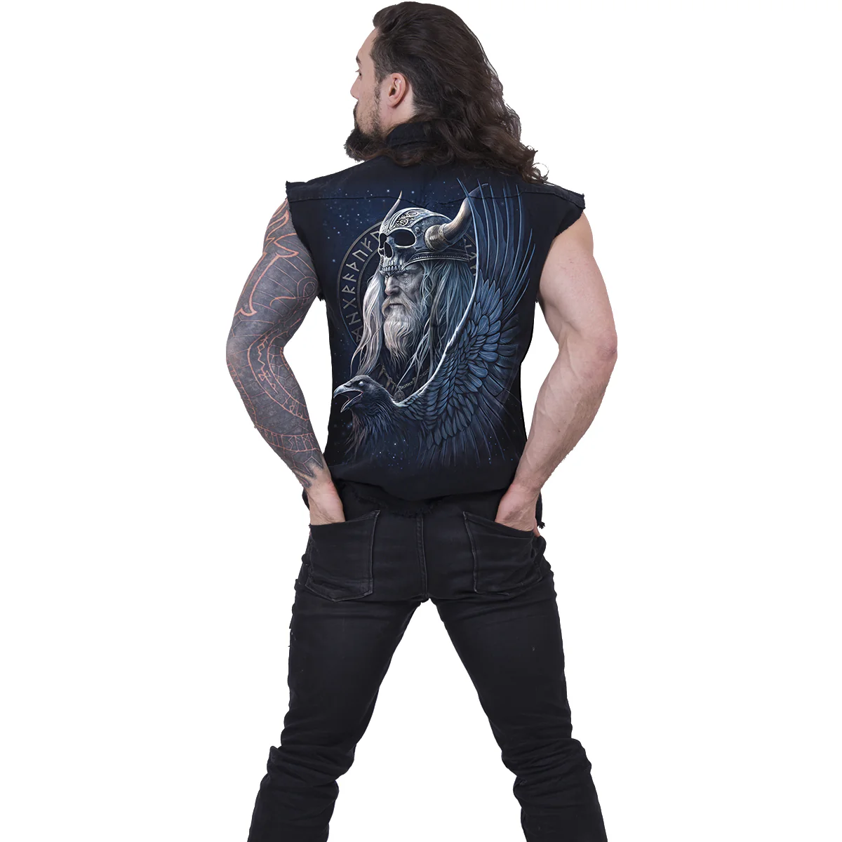 ODIN'S WARRIOR - Sleeveless Stone Washed Worker Black - Image 3