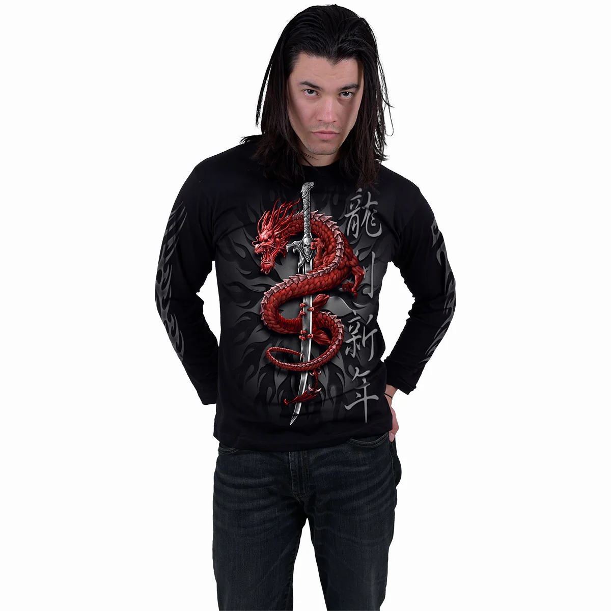 ORIENTAL DRAGON - Longsleeve T-Shirt Black - Image 3