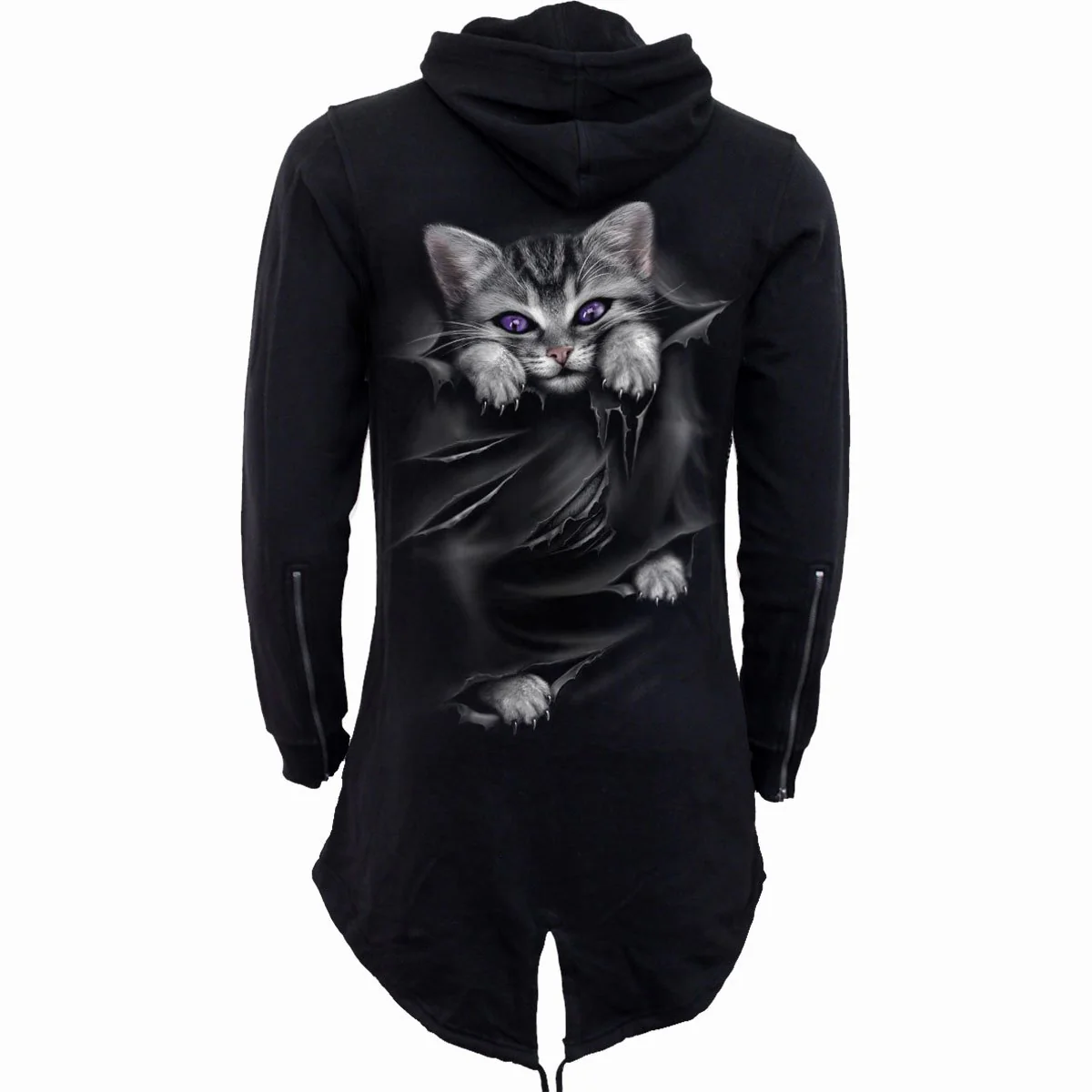 POCKET KITTEN - Ladies Fish Tail Full Zip Hoody - Zip Sleeve - Image 2