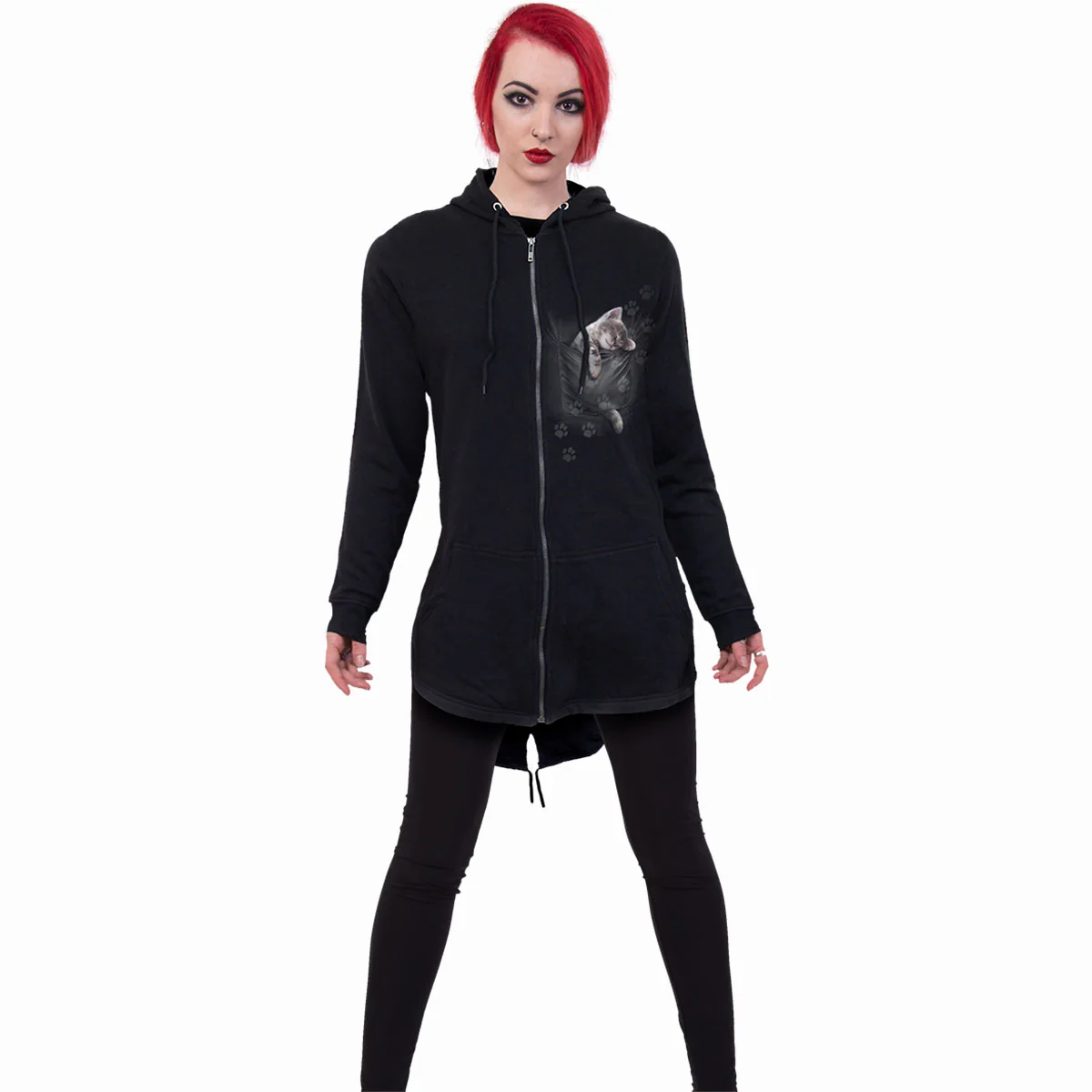 POCKET KITTEN - Ladies Fish Tail Full Zip Hoody - Zip Sleeve - Image 3