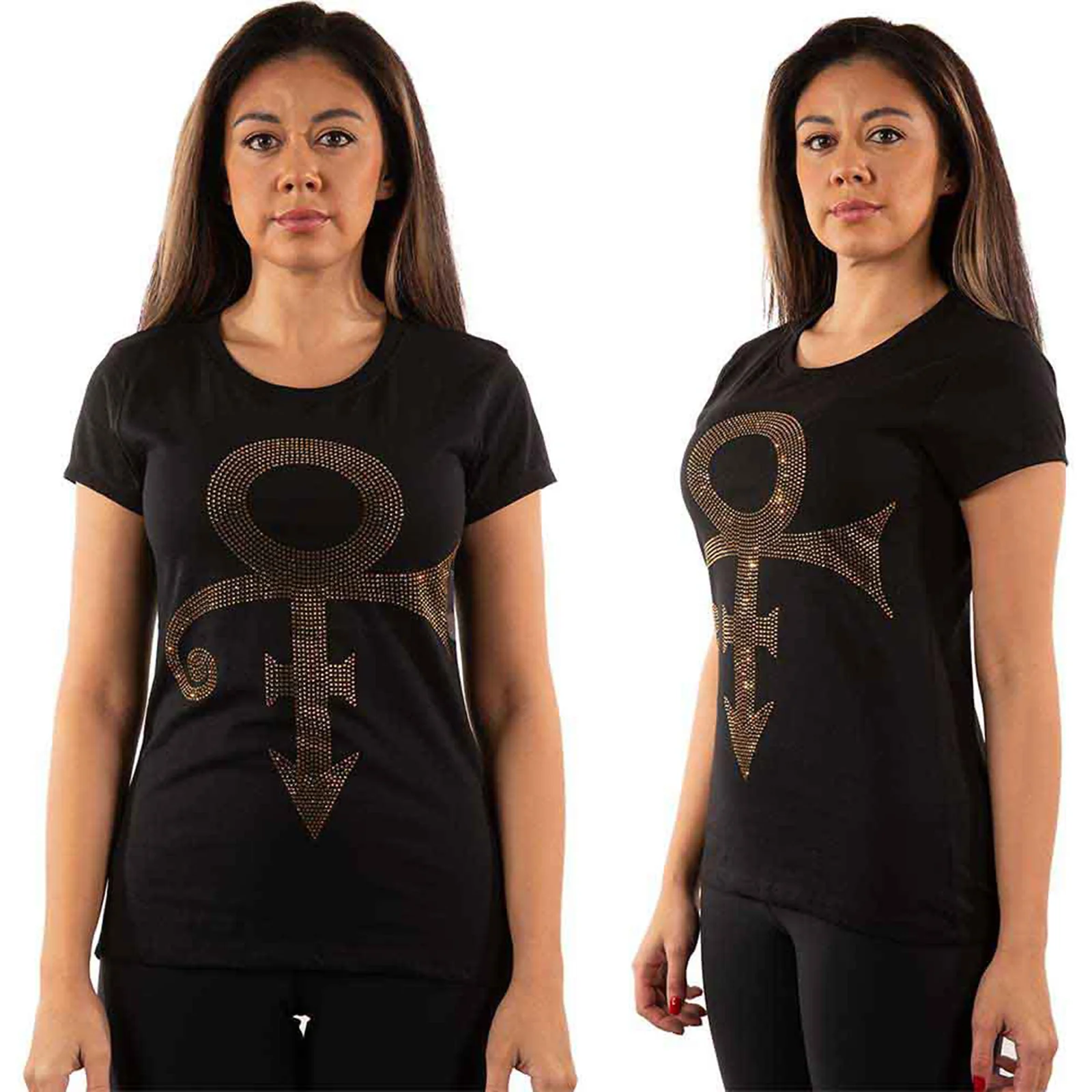 PRINCE - GOLD SYMBOL - Ladies T-Shirt Black (Embellished)