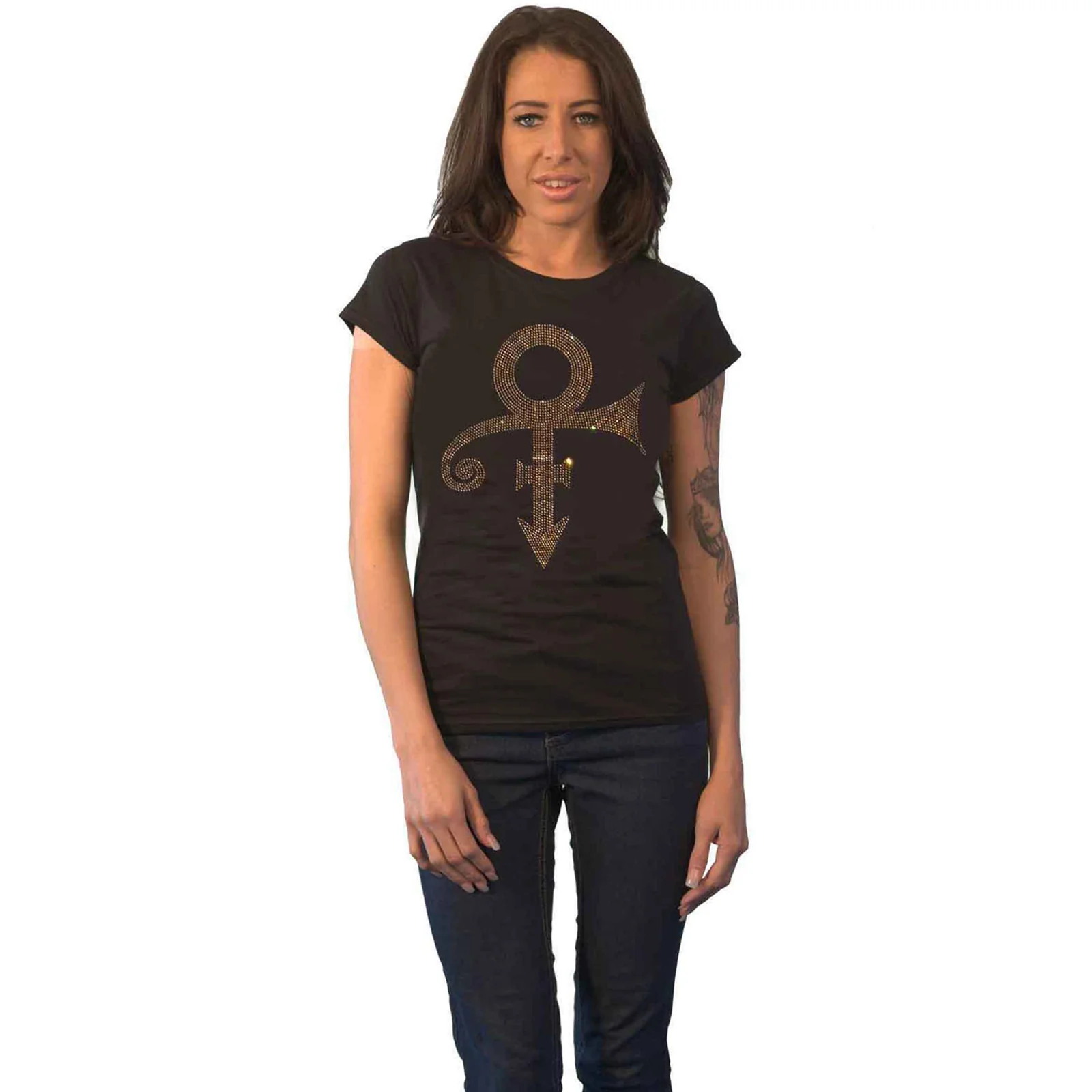 PRINCE - GOLD SYMBOL - Ladies T-Shirt Black (Embellished) - Image 3