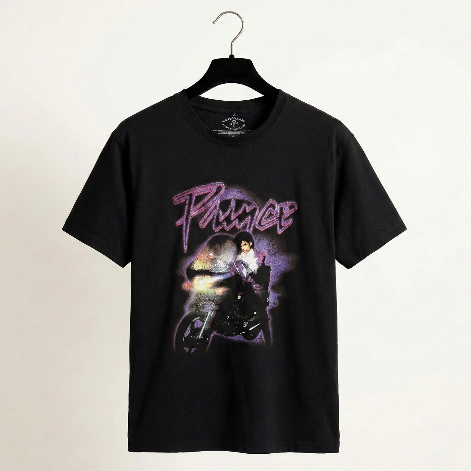 PRINCE - PURPLE RAIN LOGO OUTLINE - Carbon T-Shirt Black (Back Print) - Image 3