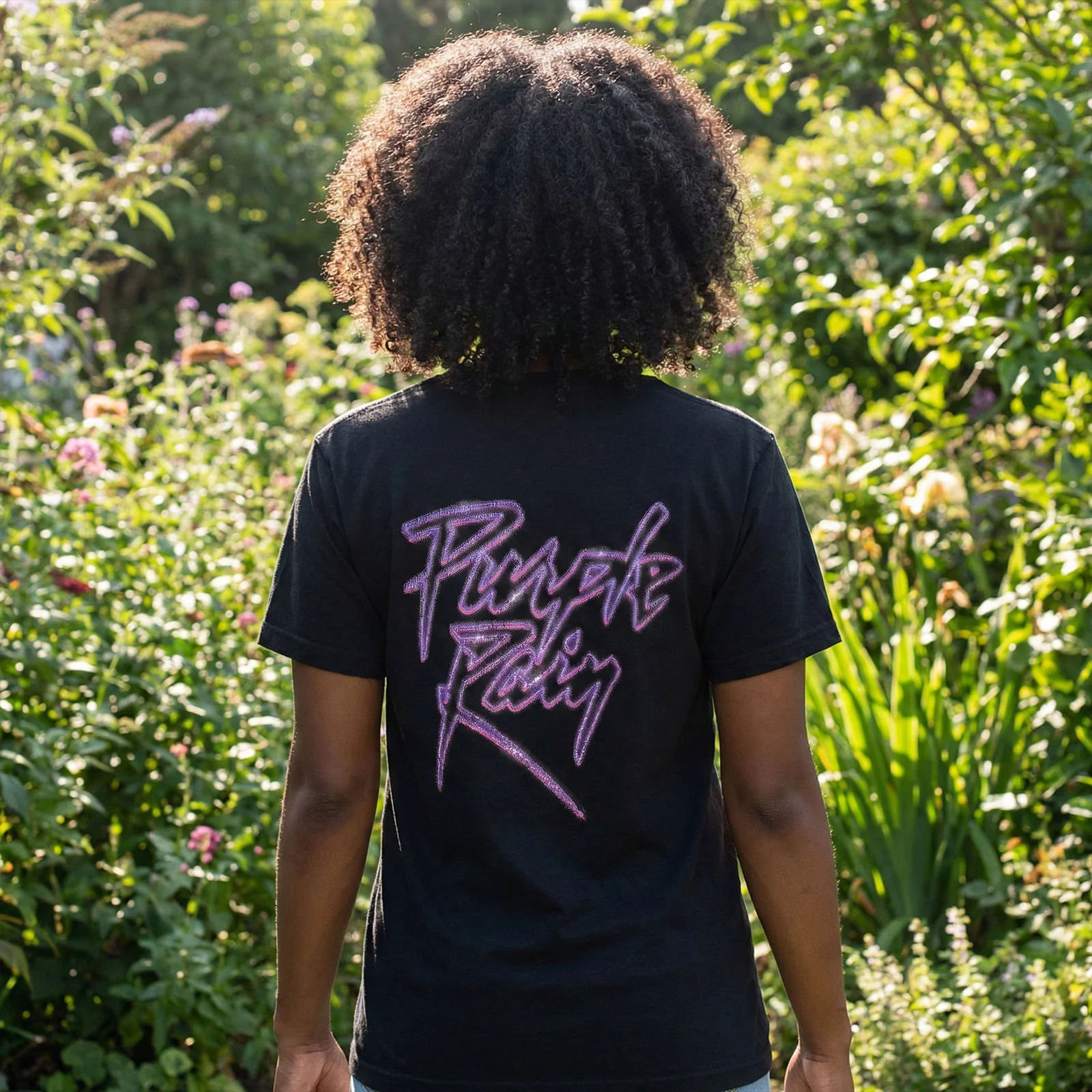 PRINCE - PURPLE RAIN LOGO OUTLINE - Carbon T-Shirt Black (Back Print) - Image 4