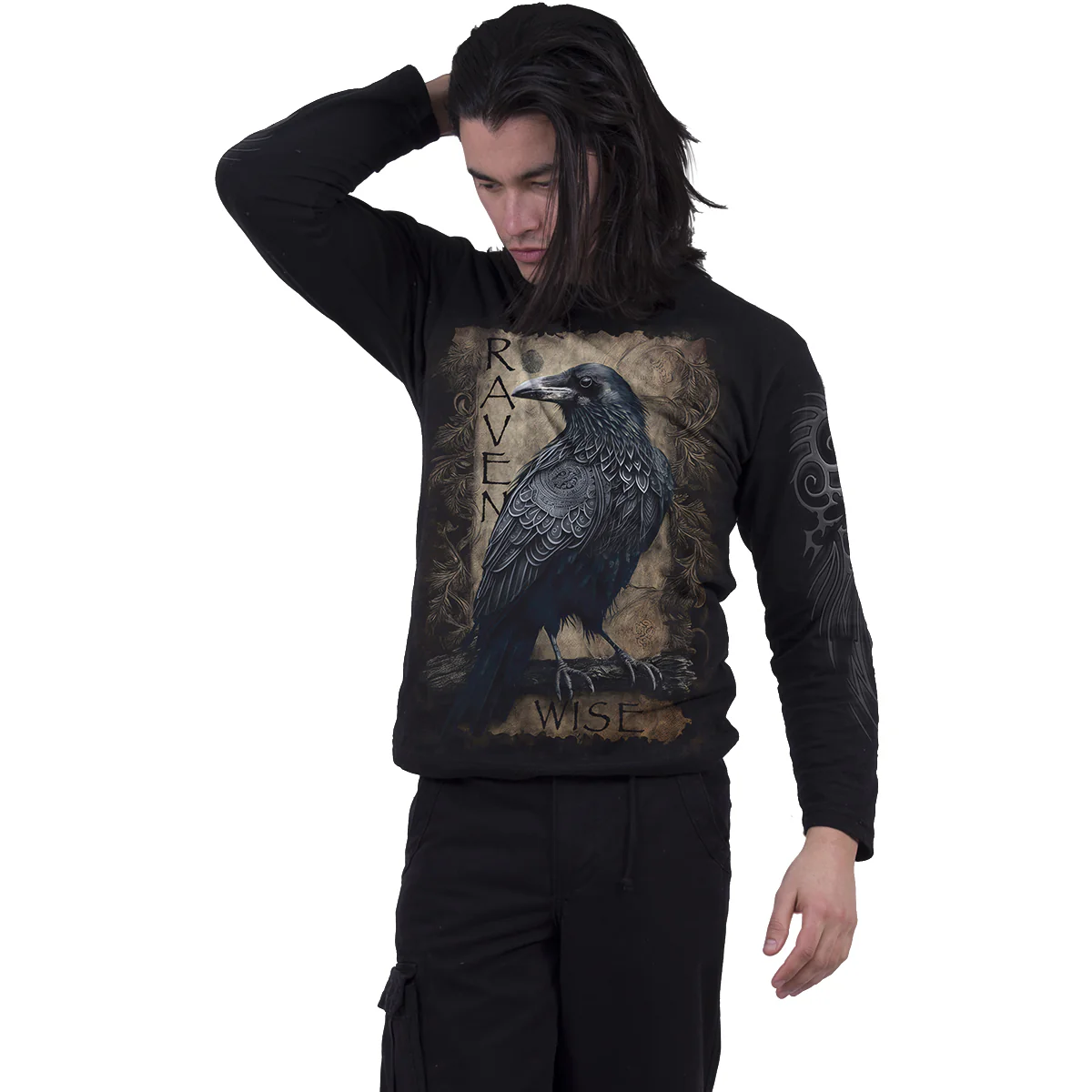 RAVEN WISE - Longsleeve T-Shirt Black - Image 3