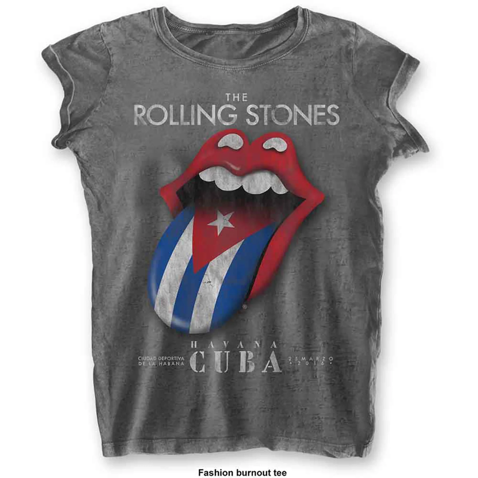 THE ROLLING STONES - HAVANA CUBA - Burnout T-Shirt Grey
