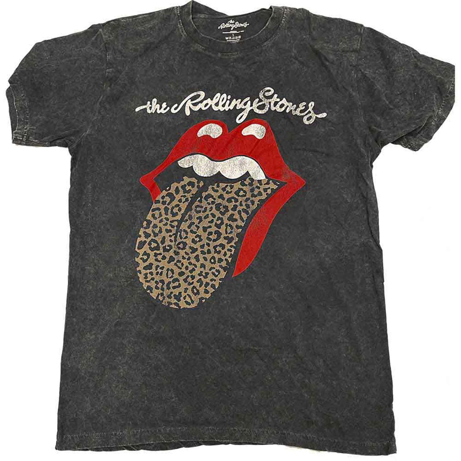 THE ROLLING STONES - LEOPARD TONGUE - T-Shirt Black (Wash Collection)