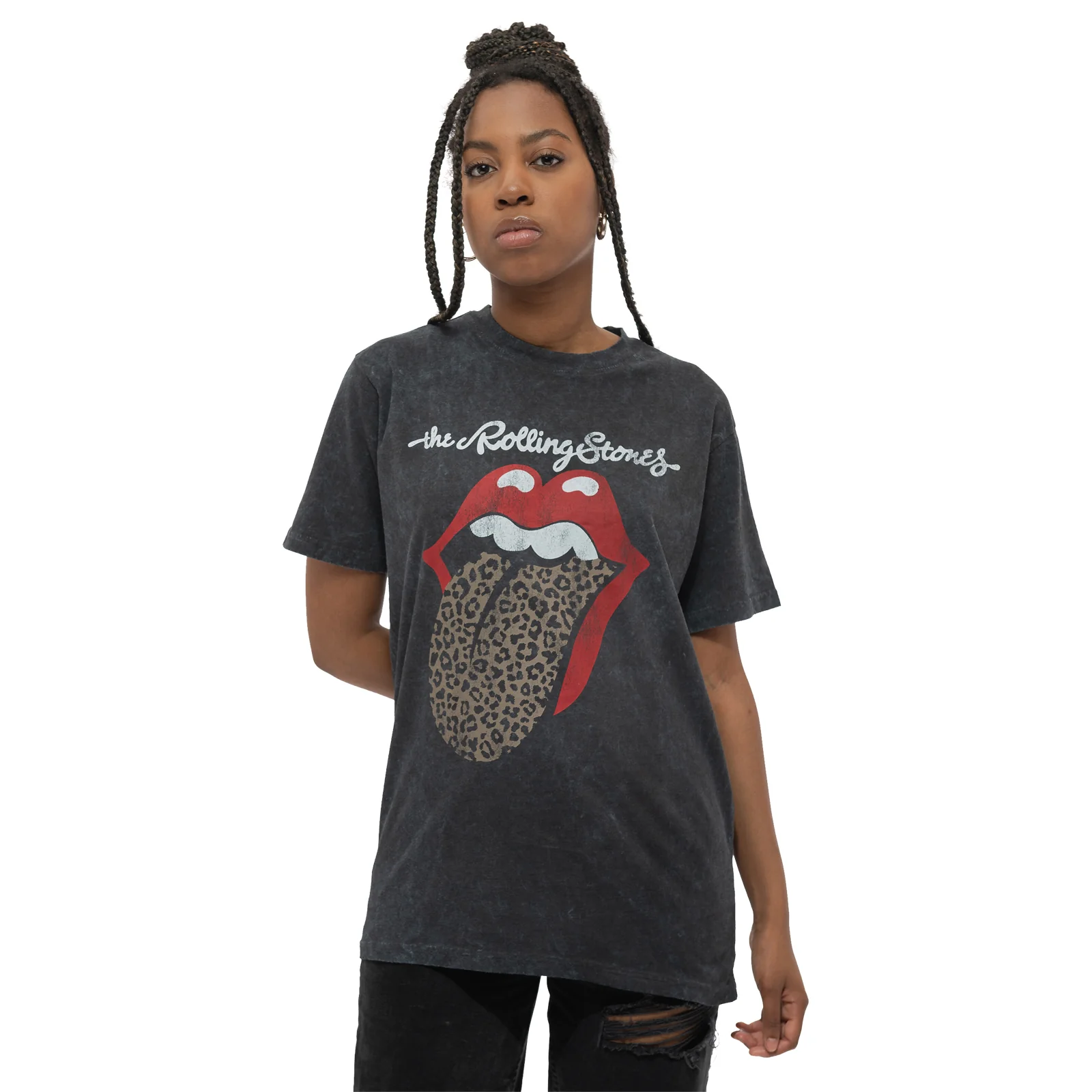 THE ROLLING STONES - LEOPARD TONGUE - T-Shirt Black (Wash Collection) - Image 3