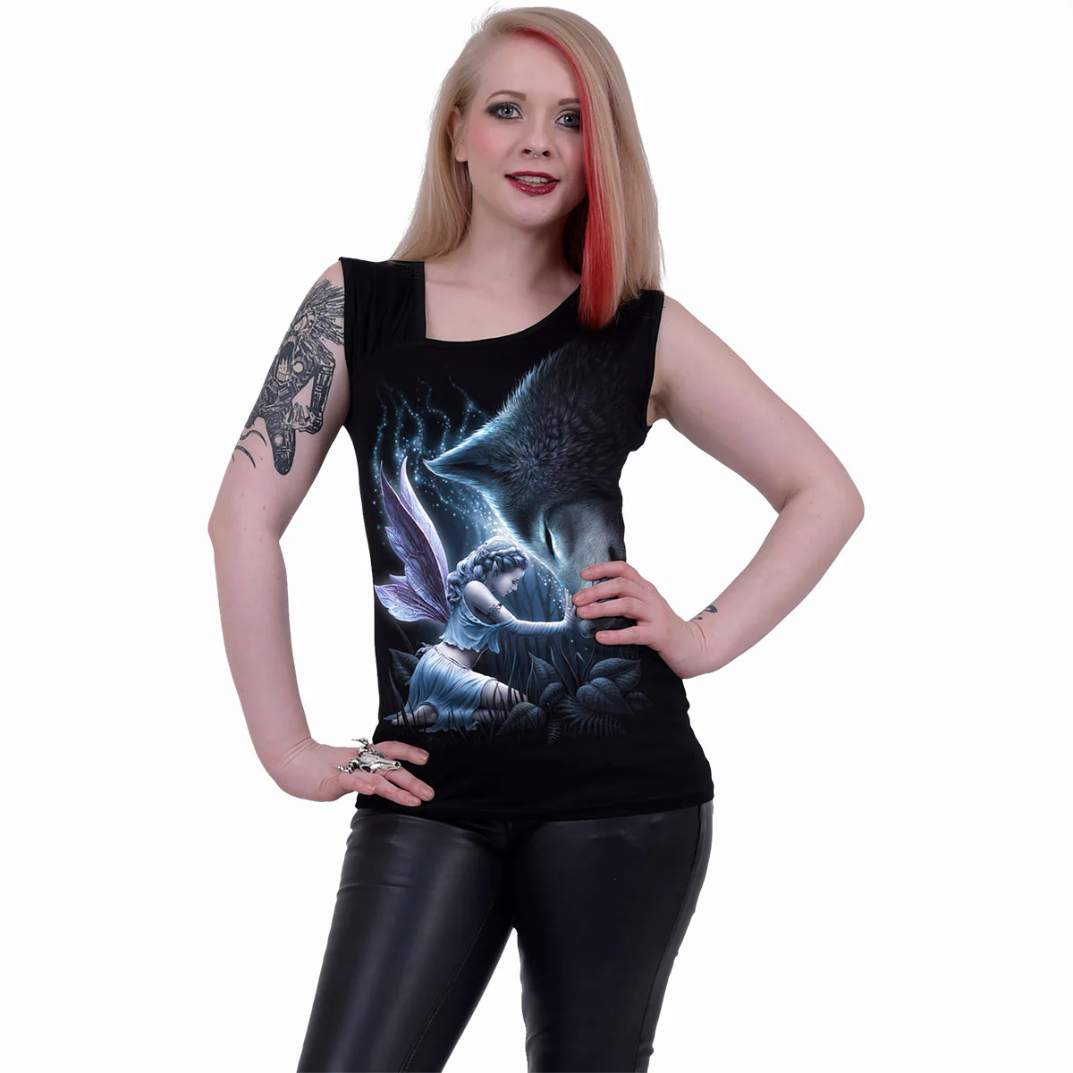 SACRED BOND - Gathered Shoulder Slant Vest Black - Image 2