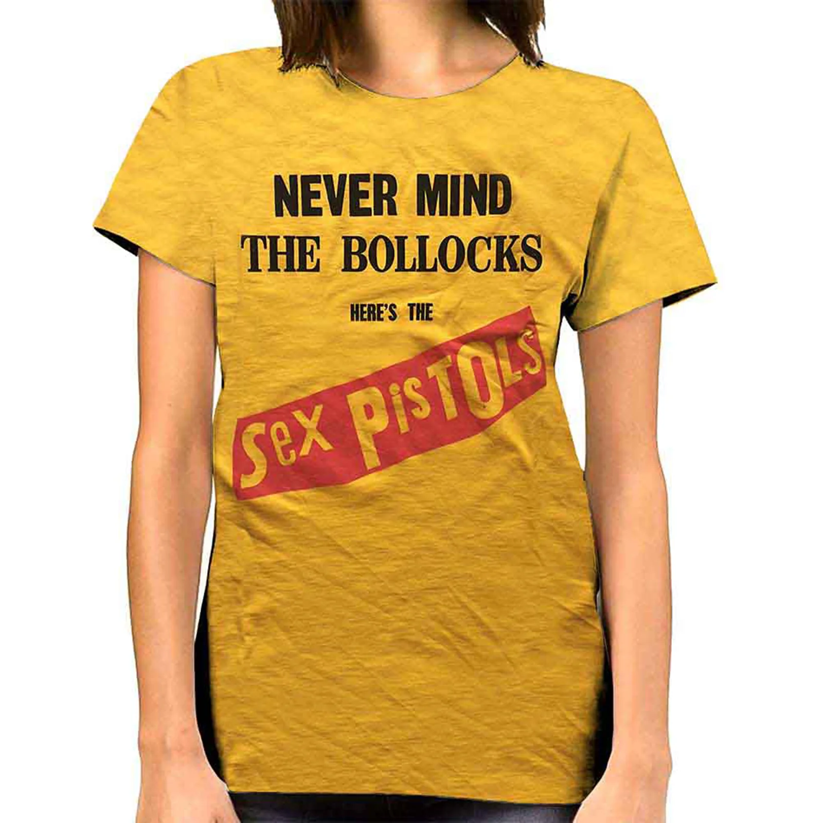THE SEX PISTOLS - NEVER MIND THE BOLLOCKS ORIGINAL ALBUM - Ladies T-Shirt Yellow