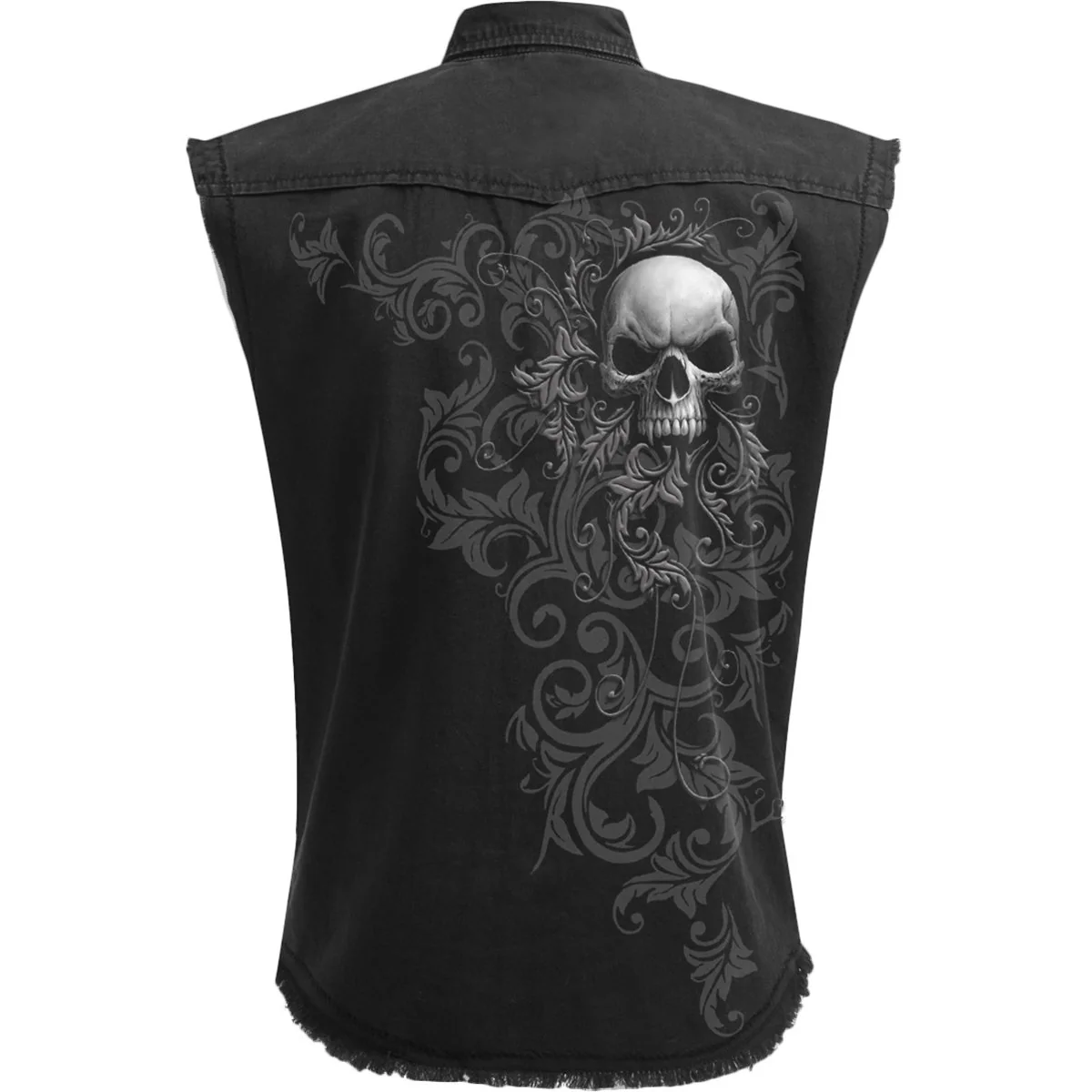 SKULL SCROLL - Sleeveless Stone Washed Worker Black - Image 2