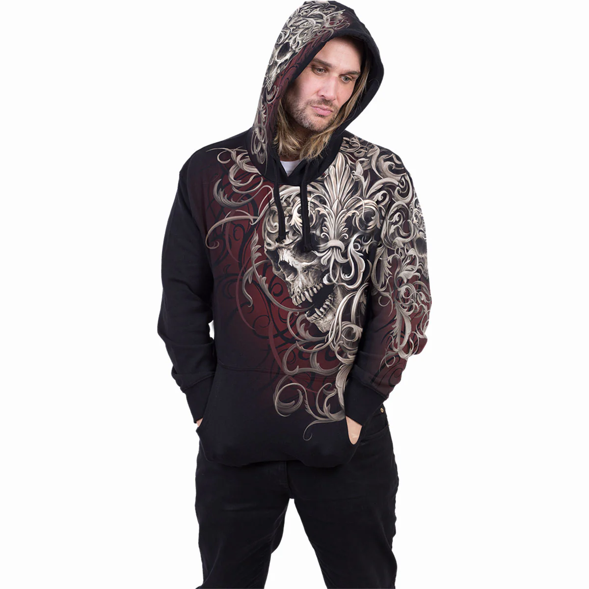 SKULL SHOULDER WRAP - Allover Hoody Black - Image 3