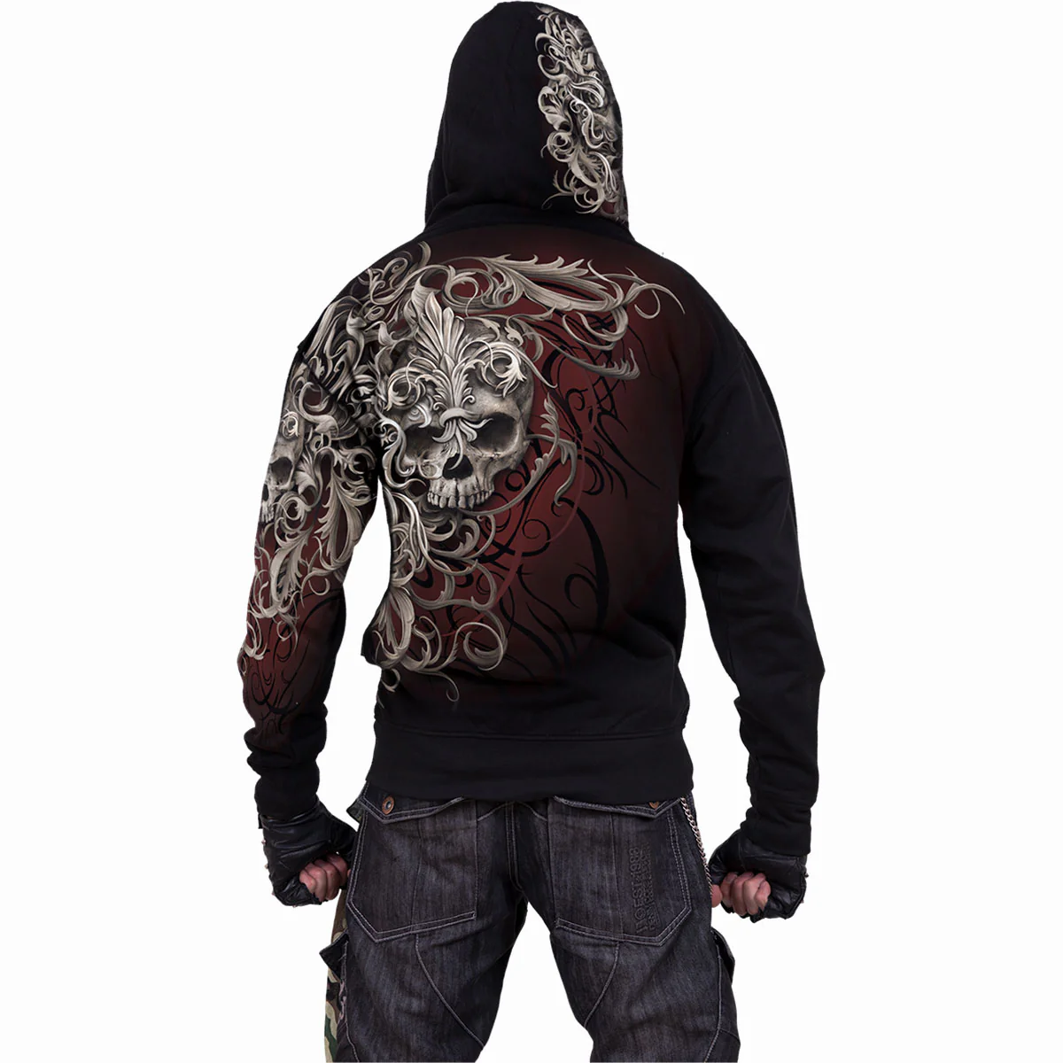 SKULL SHOULDER WRAP - Allover Hoody Black - Image 4