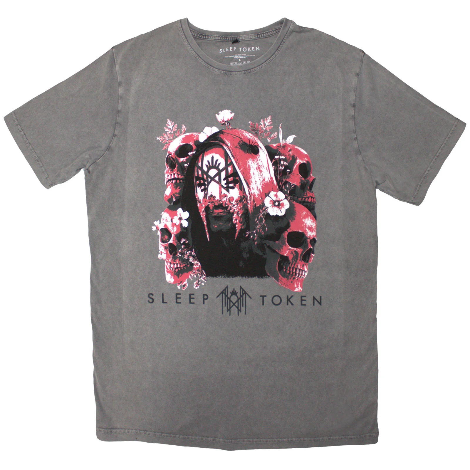 SLEEP TOKEN - SKULLS & FLOWERS - Stone Wash T-Shirt Grey