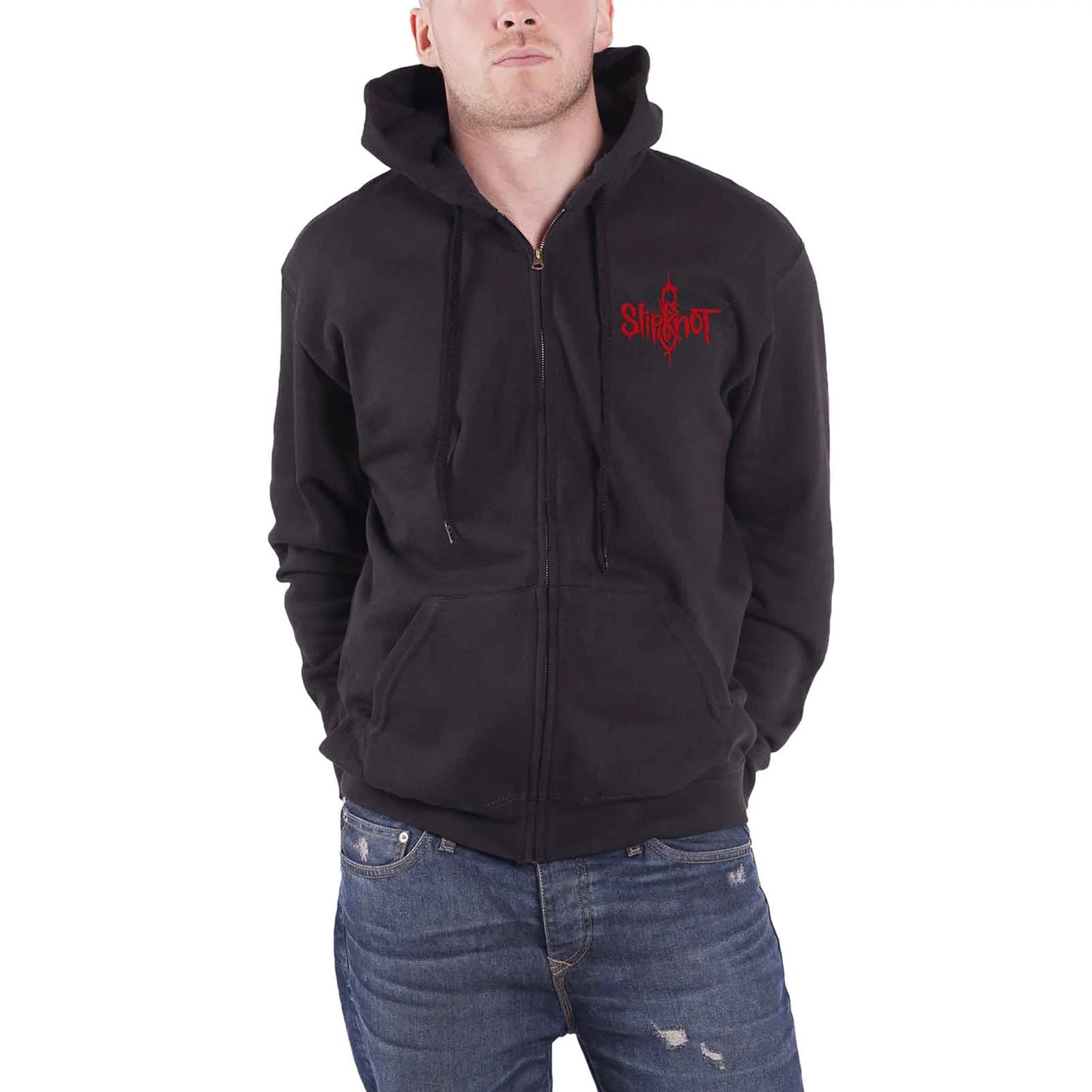 SLIPKNOT - 9 POINT STAR - Zipped Hoodie Black (Back Print) - Image 3