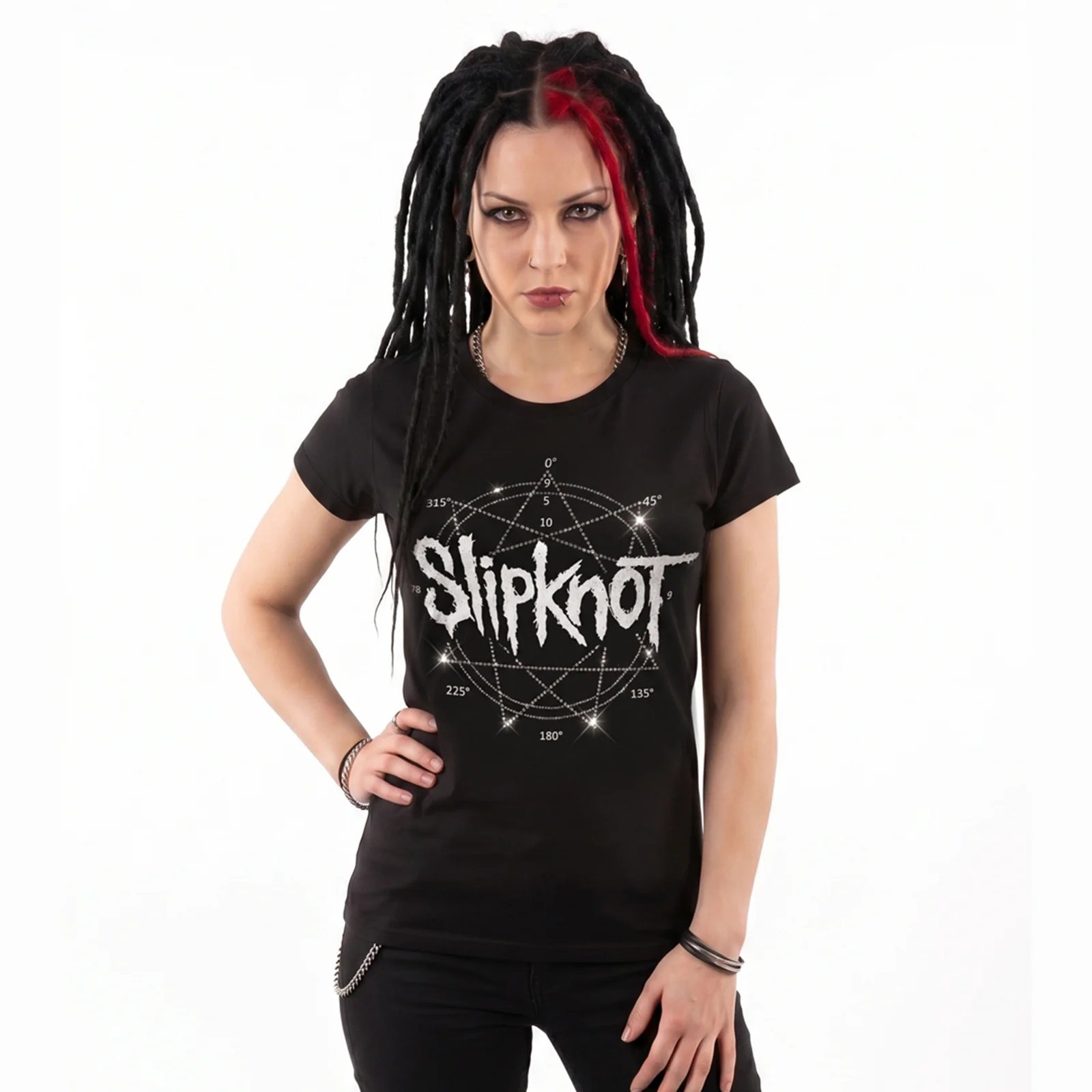 SLIPKNOT - LOGO STAR - Ladies T-Shirt Black (Embellished) - Image 3