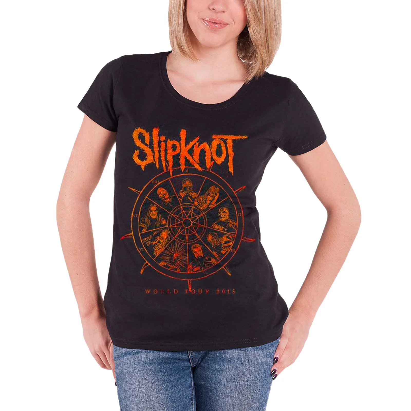 SLIPKNOT - THE WHEEL - Ladies T-Shirt Black (Back Print) - Image 3