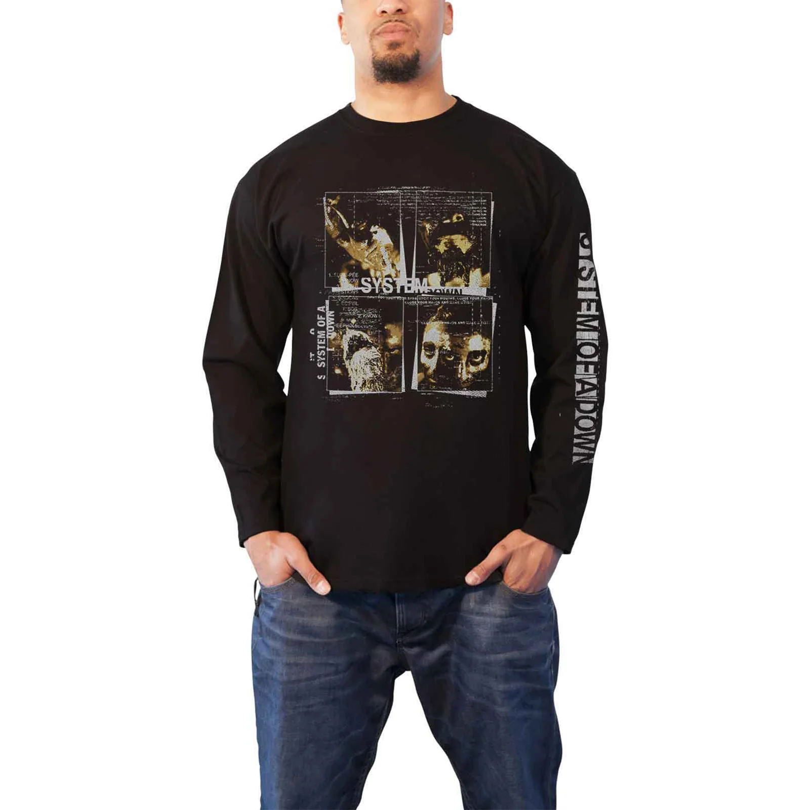 SYSTEM OF A DOWN - FACE BOXES - Long Sleeve T-Shirt Black (Sleeve Print) - Image 2