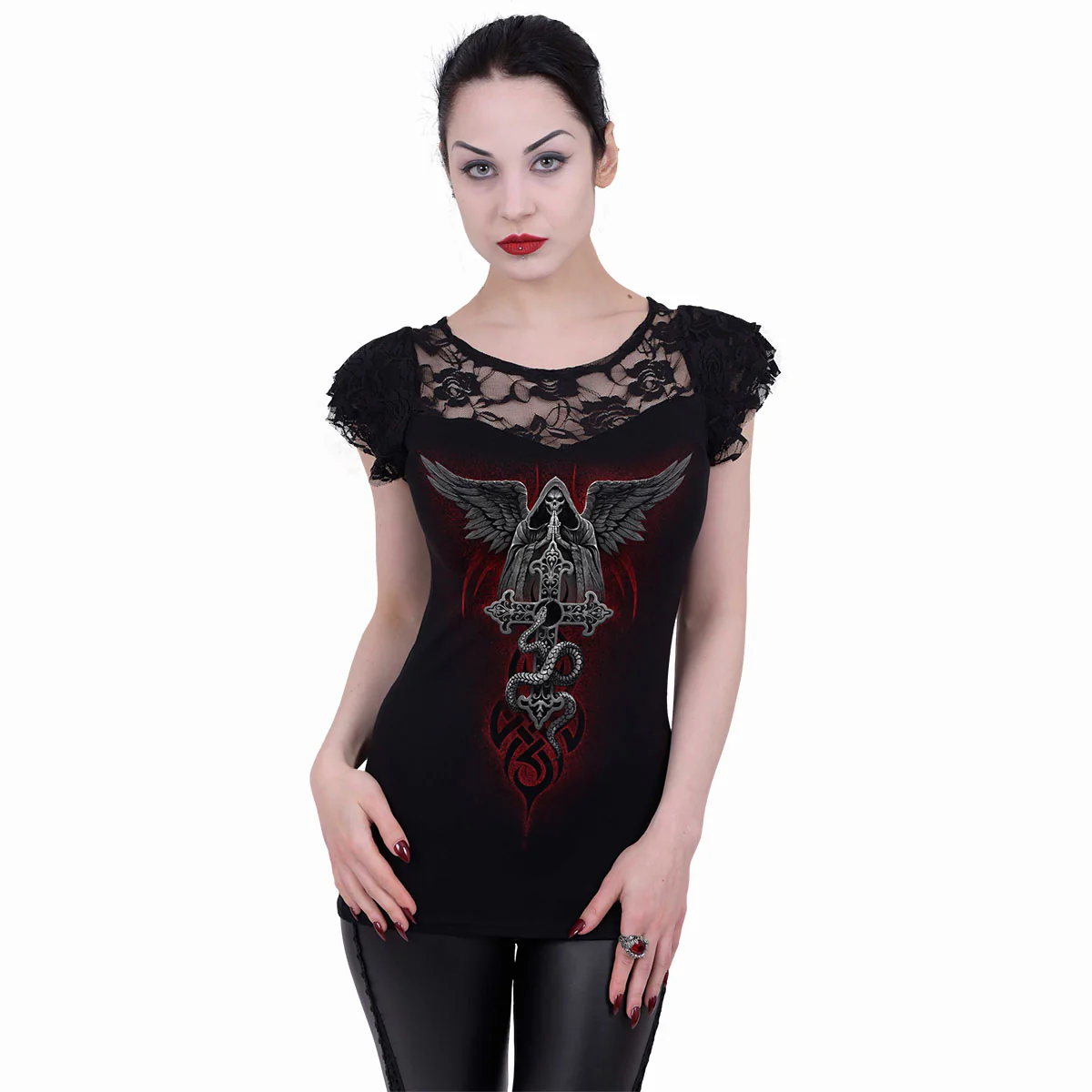 THE DEAD - Lace Layered Cap Sleeve Top Black - Image 2